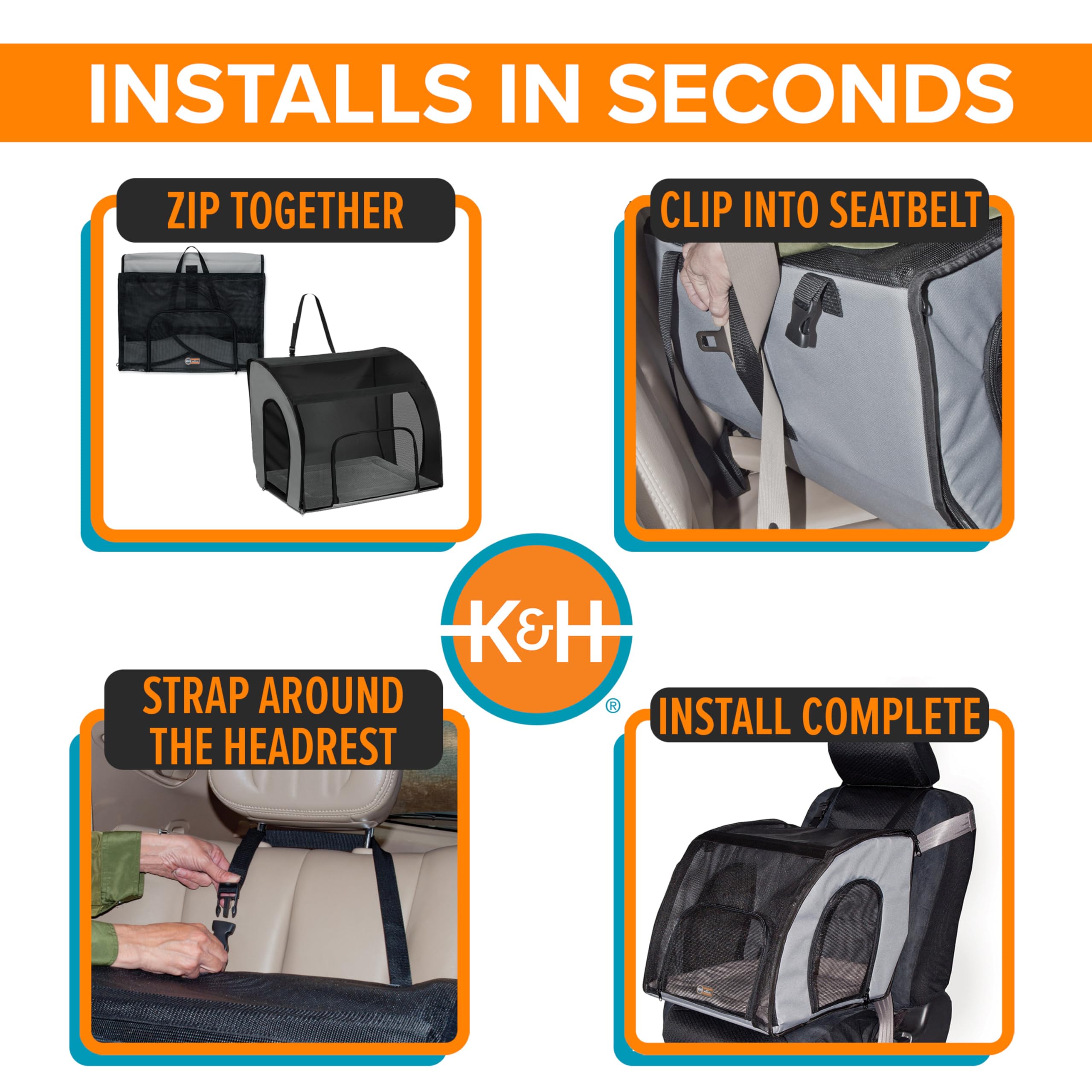 K&H Pet Products Travel Safety Carrier headrest strap adds stability.