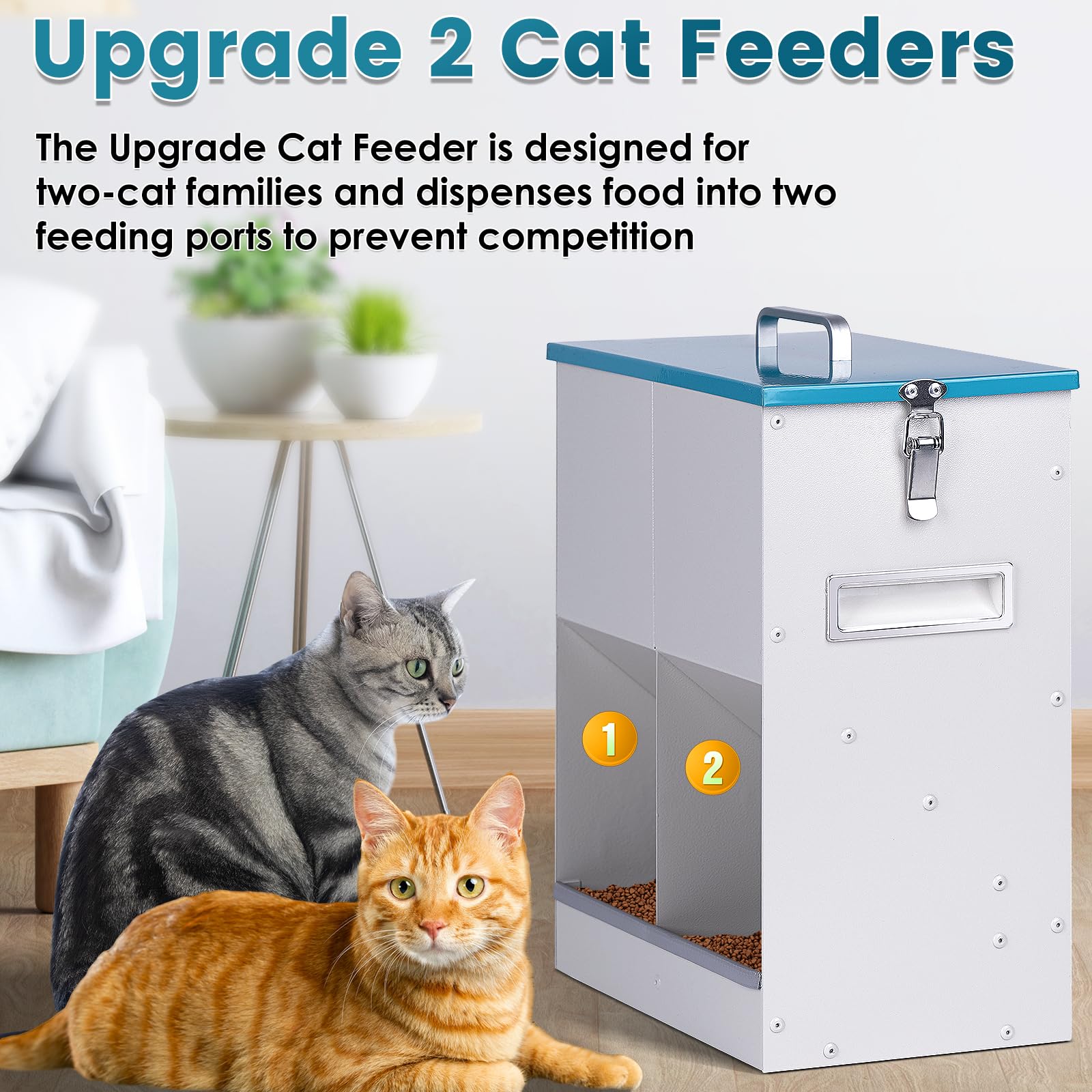 KHEARPSL dual-port feeder shown reducing two-cat mealtime competition.