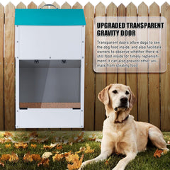 KHEARPSL outdoor dog feeder side view highlights weatherproof galvanized body.