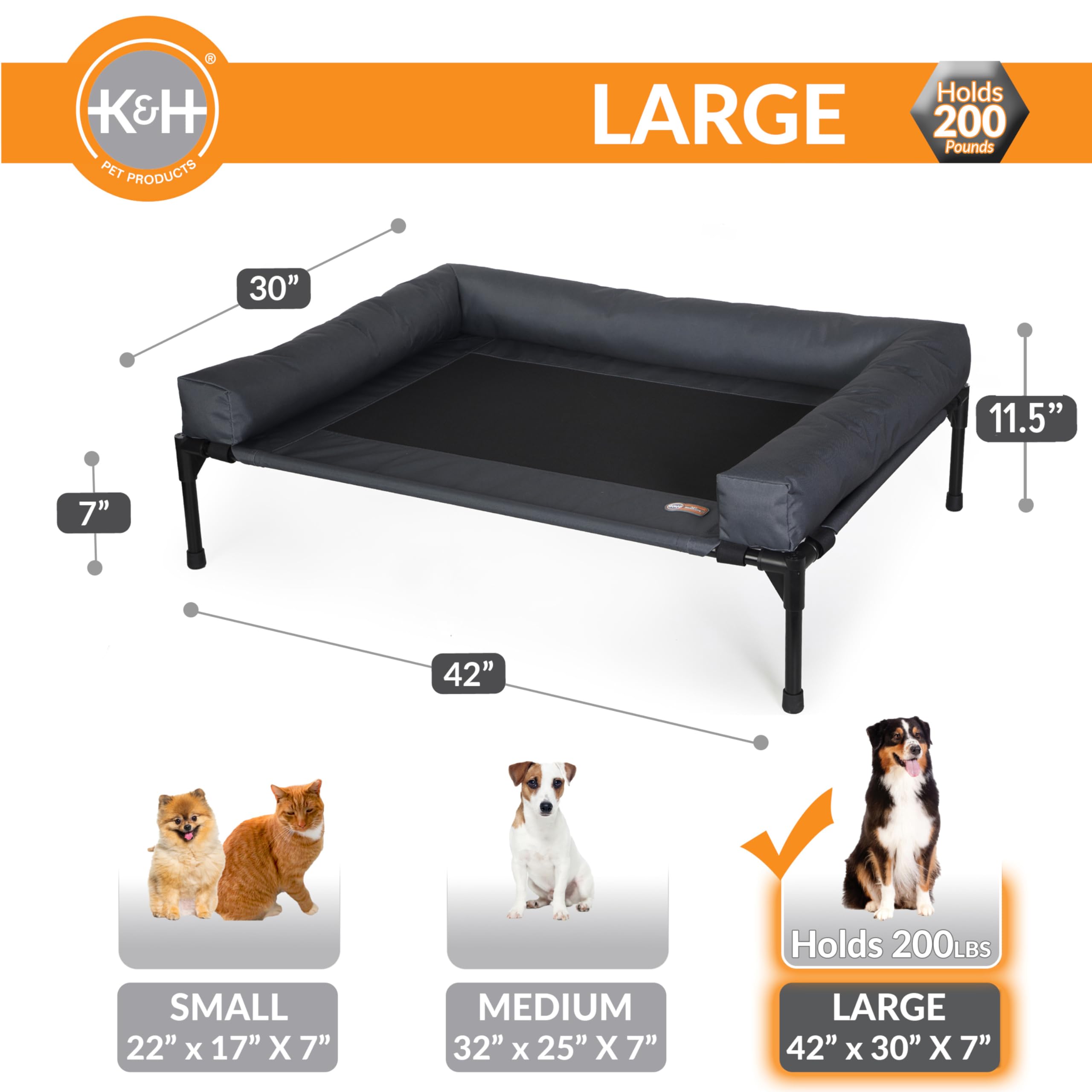 K&amp;H Bolster Dog Cot frame supports dogs up to 200 pounds