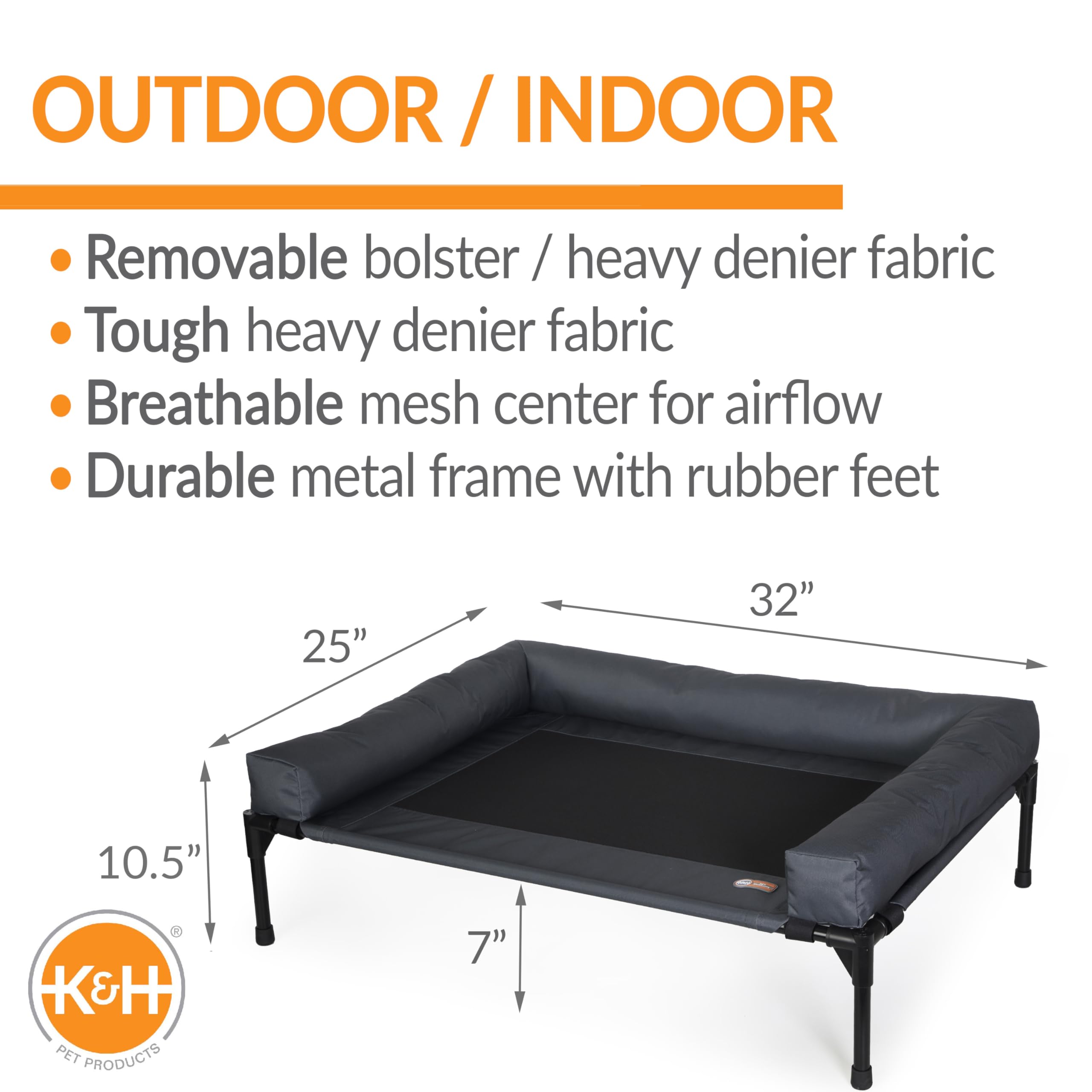K&amp;H Bolster Cot removable bolster enables quick conversion to standard cot