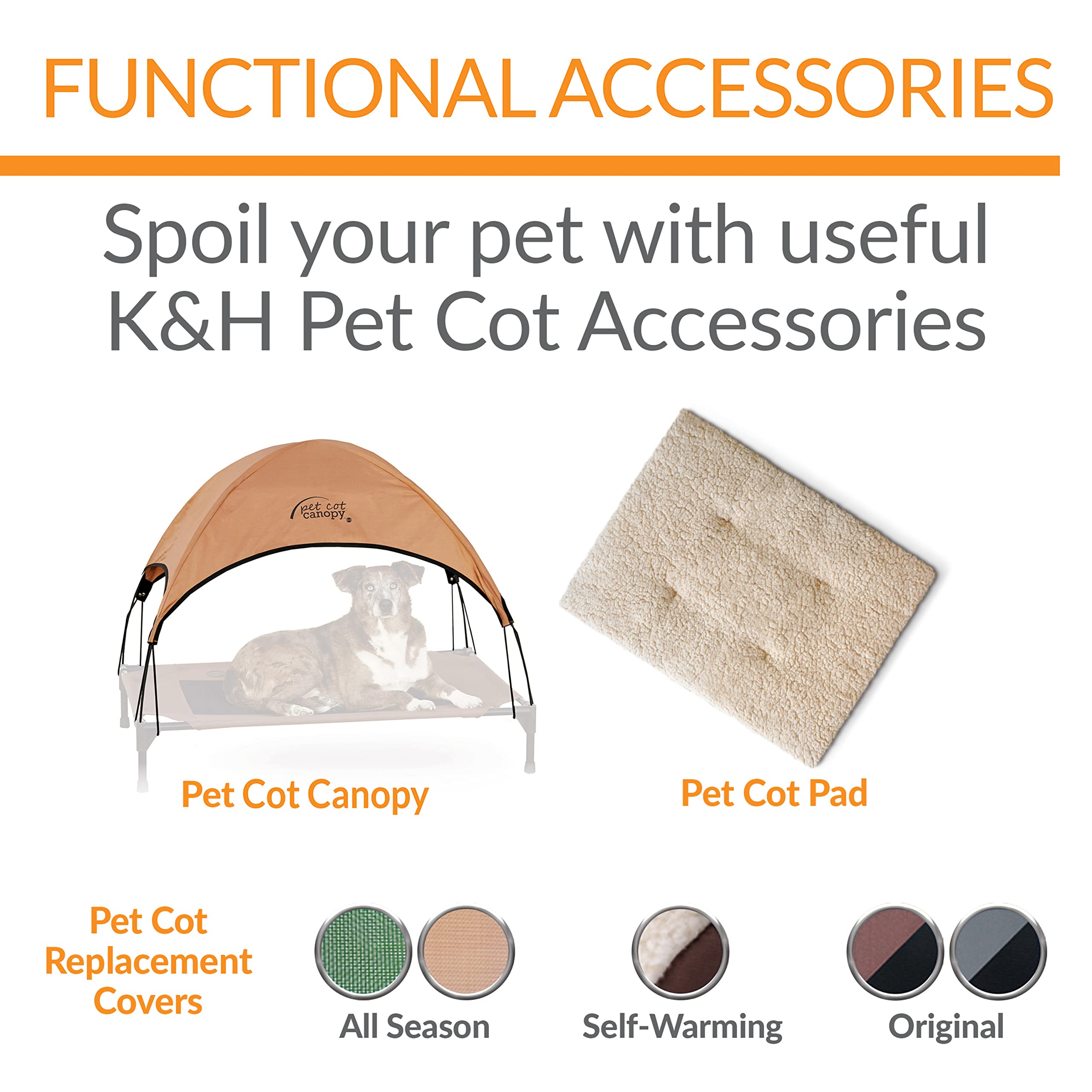 K&amp;H Bolster Cot waterproof fabric resists outdoor elements