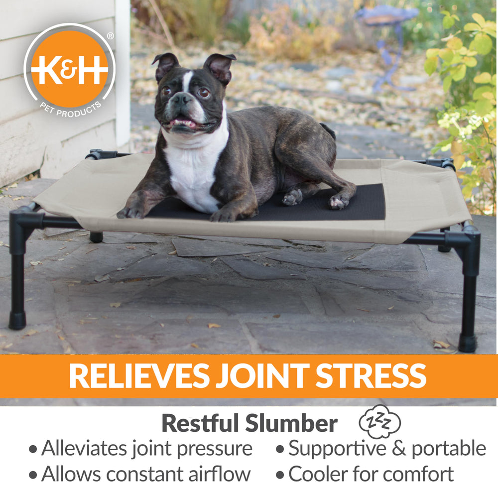 Collapsible design of the K&H cot for portable travel and camping.