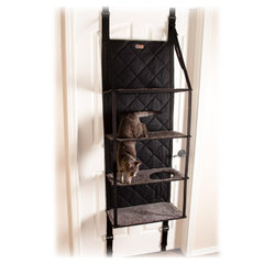 K&H Hangin Cat Tree door-mounted shelves provide space-saving perches for multiple cats.