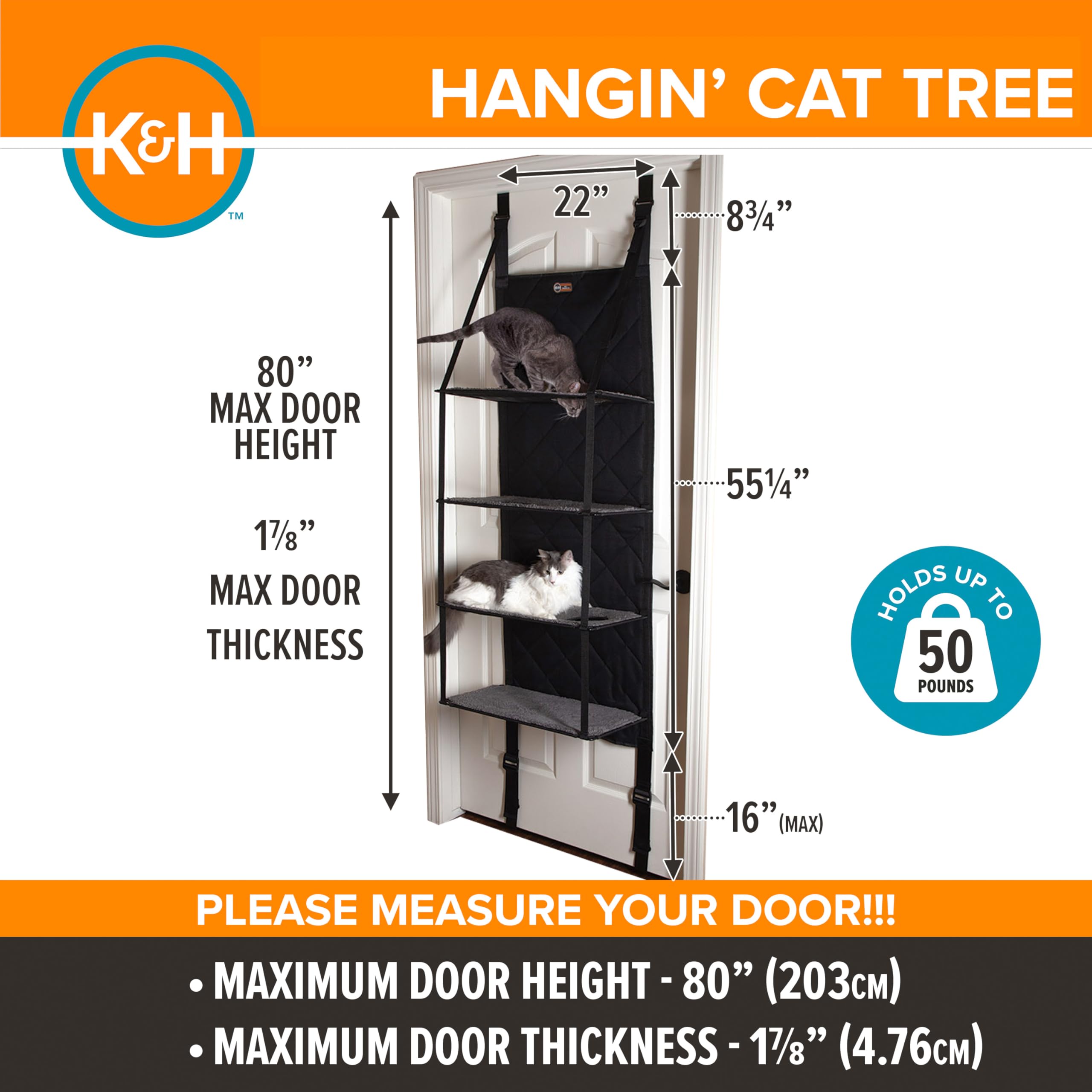 K&H Hangin Cat Tree folds flat for door clearance when not in use.