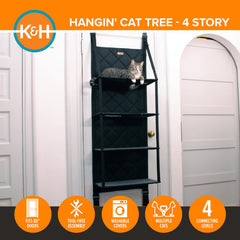K&H Hangin Cat Tree machine-washable fleece-covered shelves simplify cleaning.