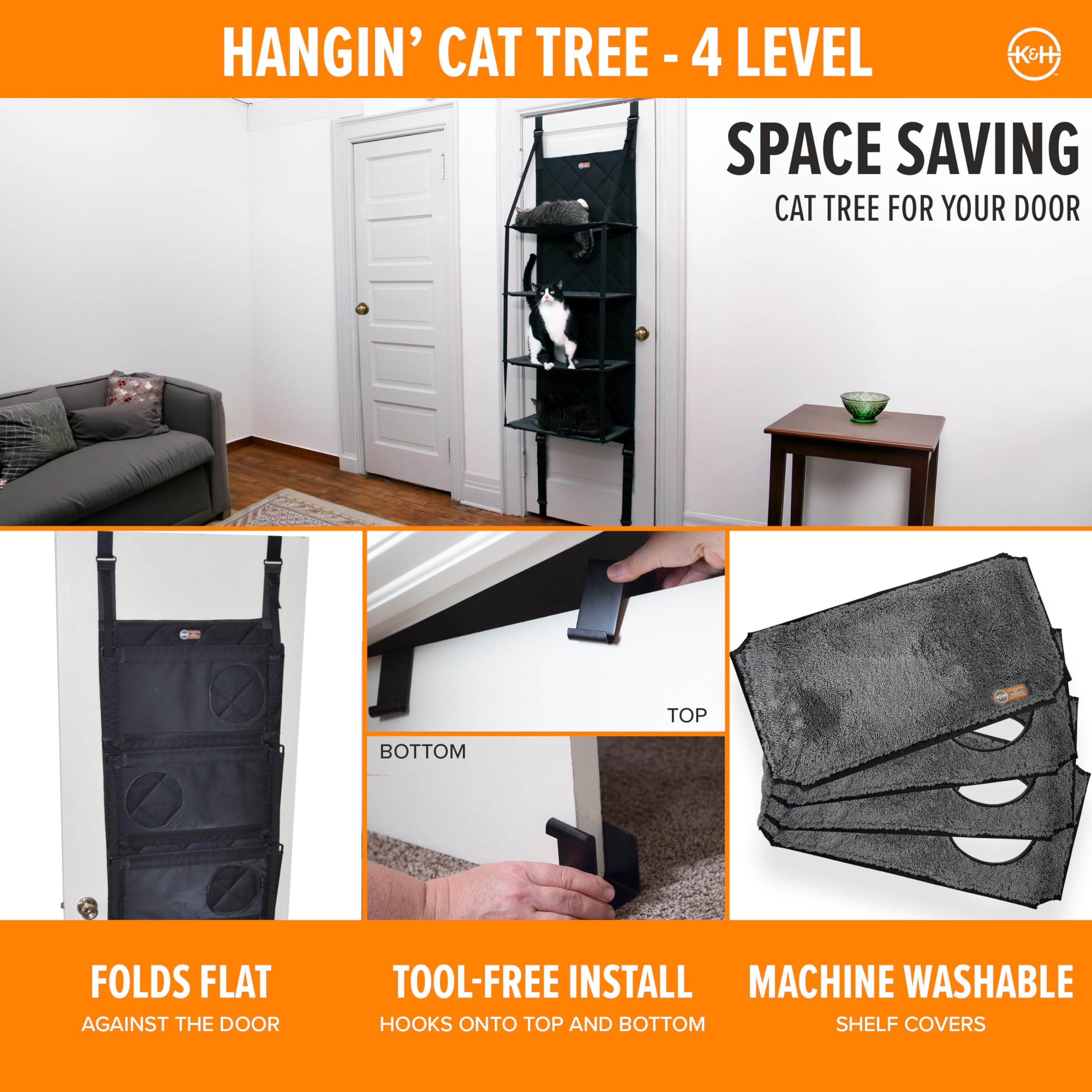K&H Hangin Cat Tree quilted door cover protects your door while entertaining cats.