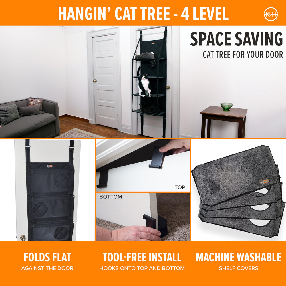 K&H Hangin Cat Tree quilted door cover protects your door while entertaining cats.