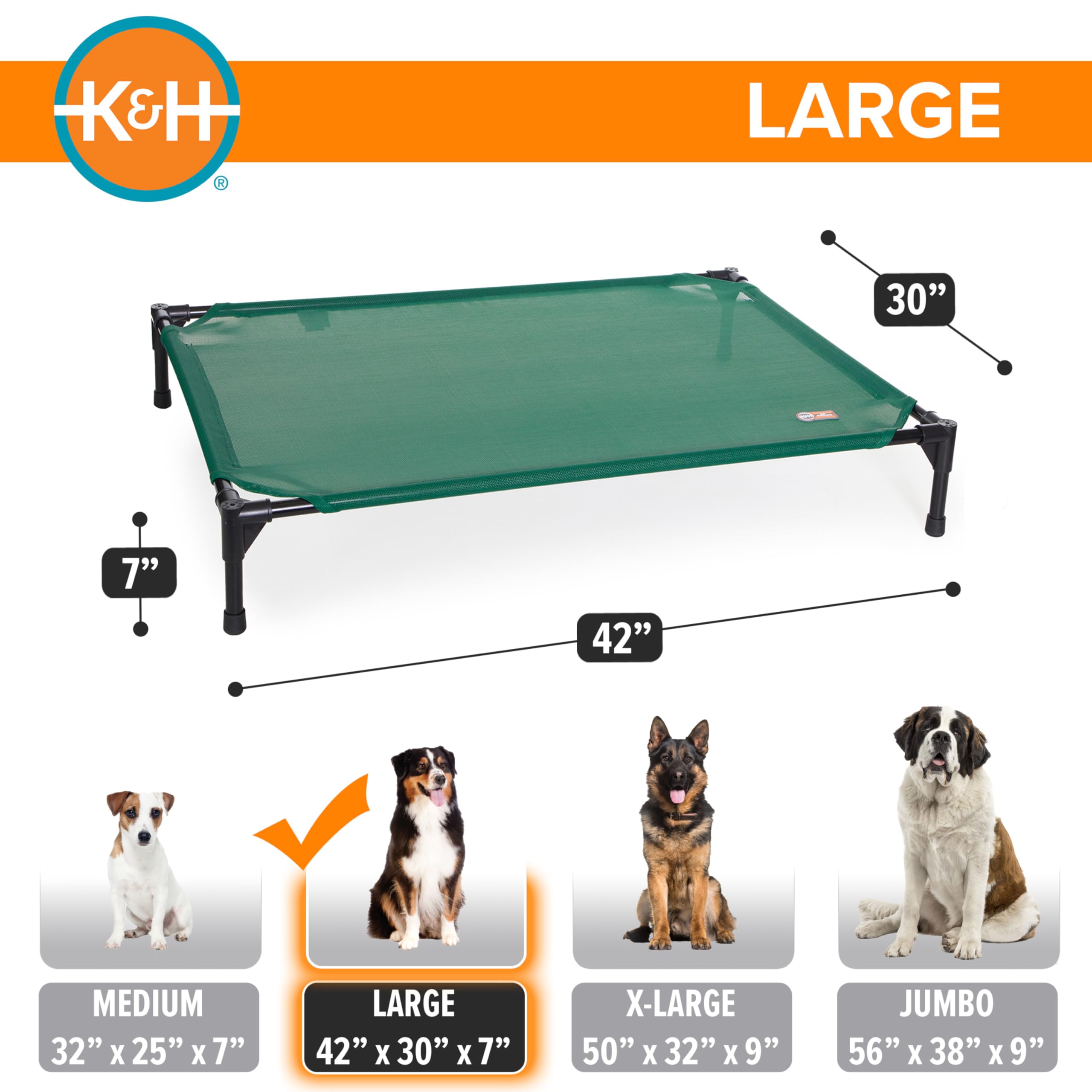 K&H Outdoor Elevated Dog Bed metal frame demonstrates sturdy support for large dogs