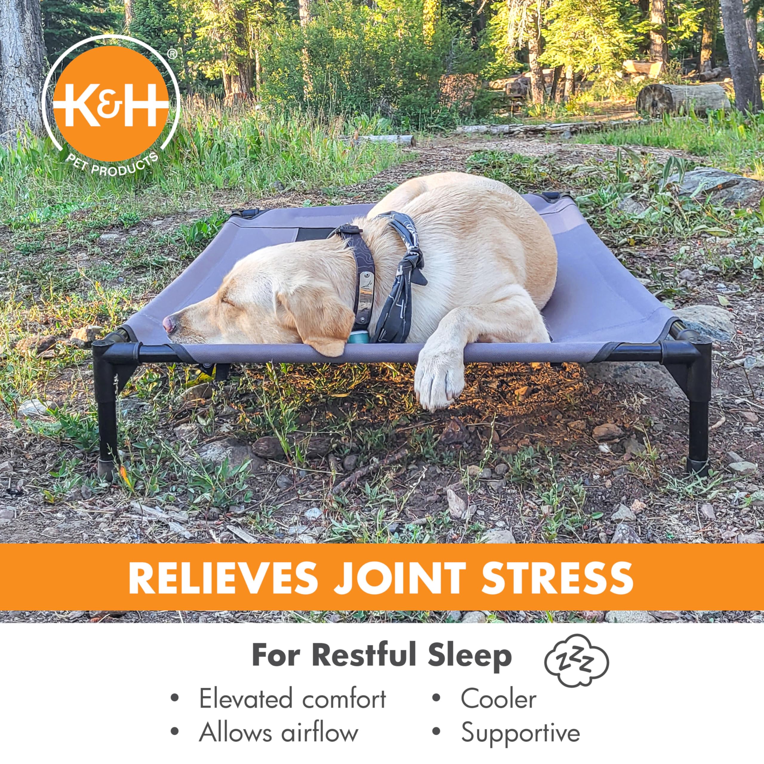 K&H cot features a removable cover for quick cleaning after outdoor use.