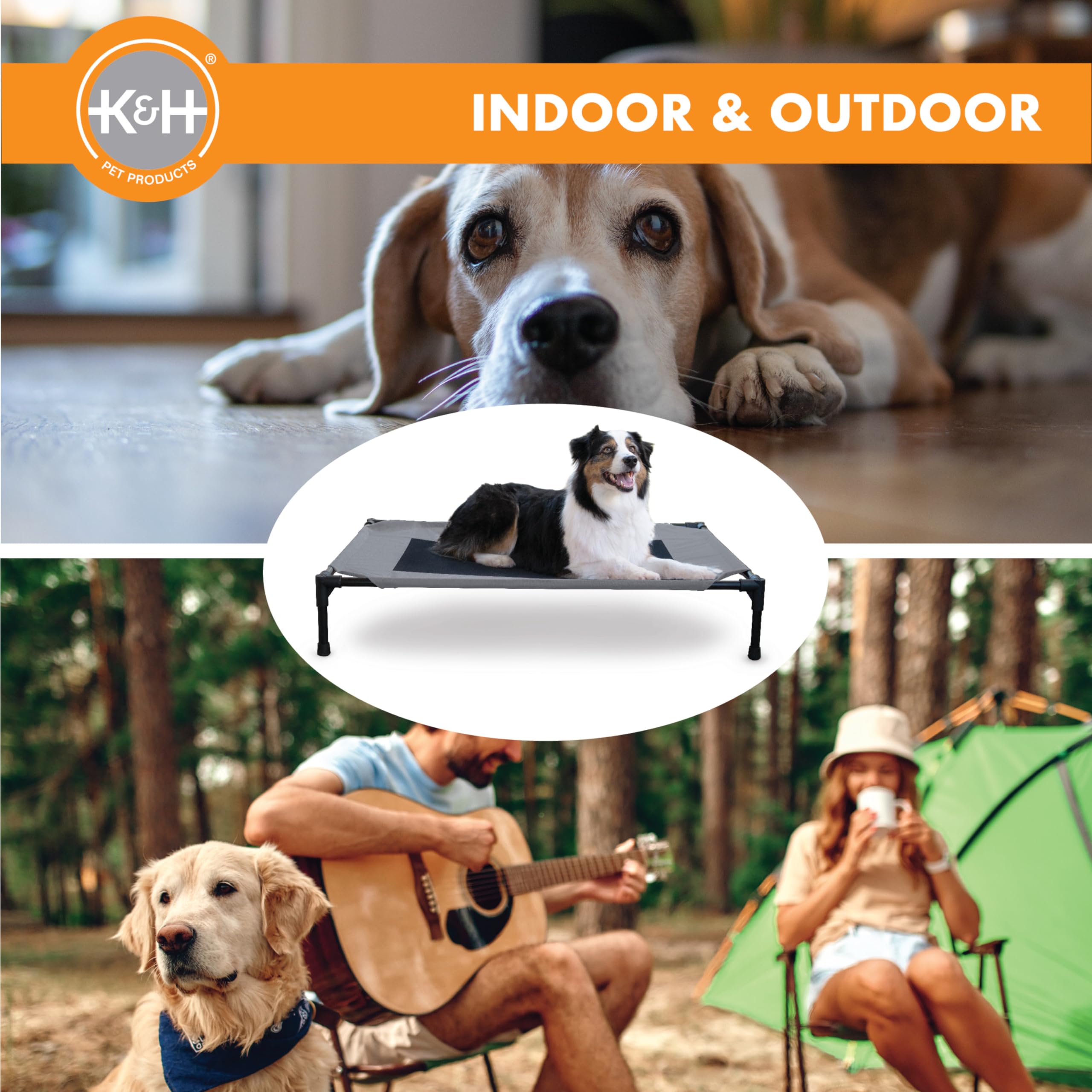 K&H cot supports over 200 pounds, suitable for large breeds.