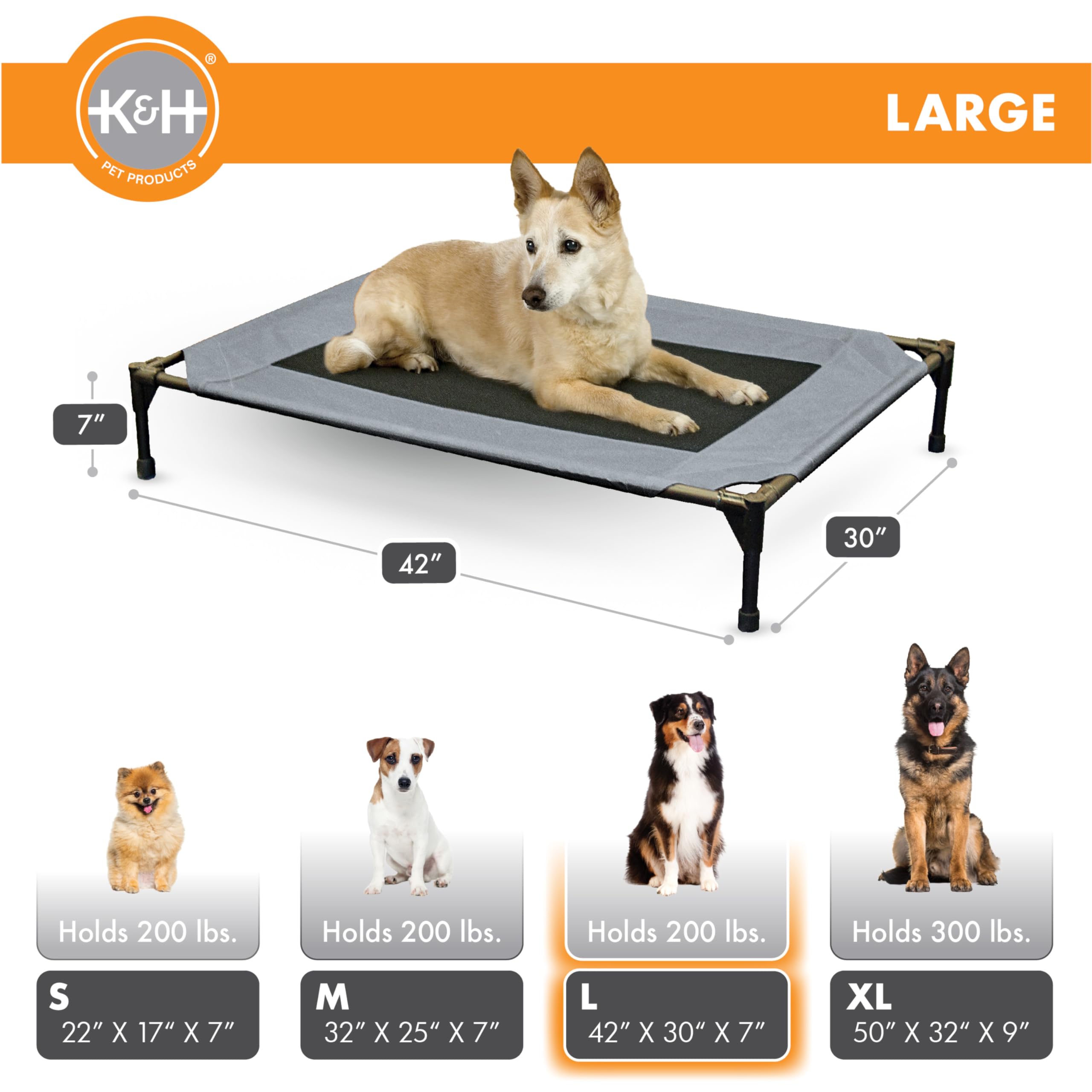 K&H cot uses water-resistant mesh to resist moisture and odors outdoors.