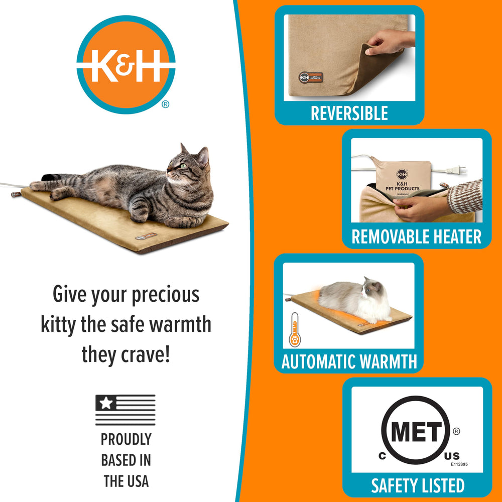 K and H heated cat pad in use delivers consistent warmth during nap time.