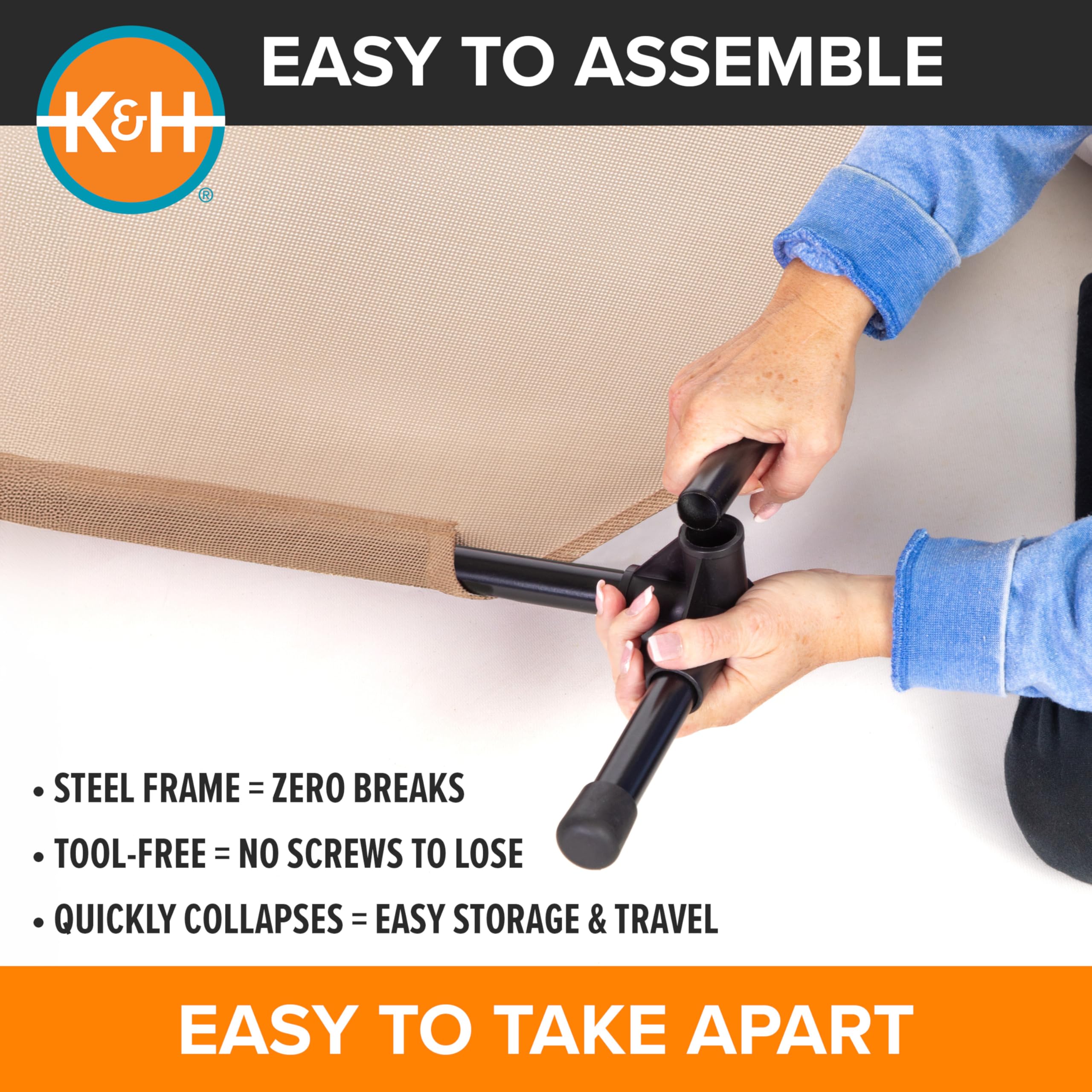 K&H elevated bed with slip-resistant feet protects floors