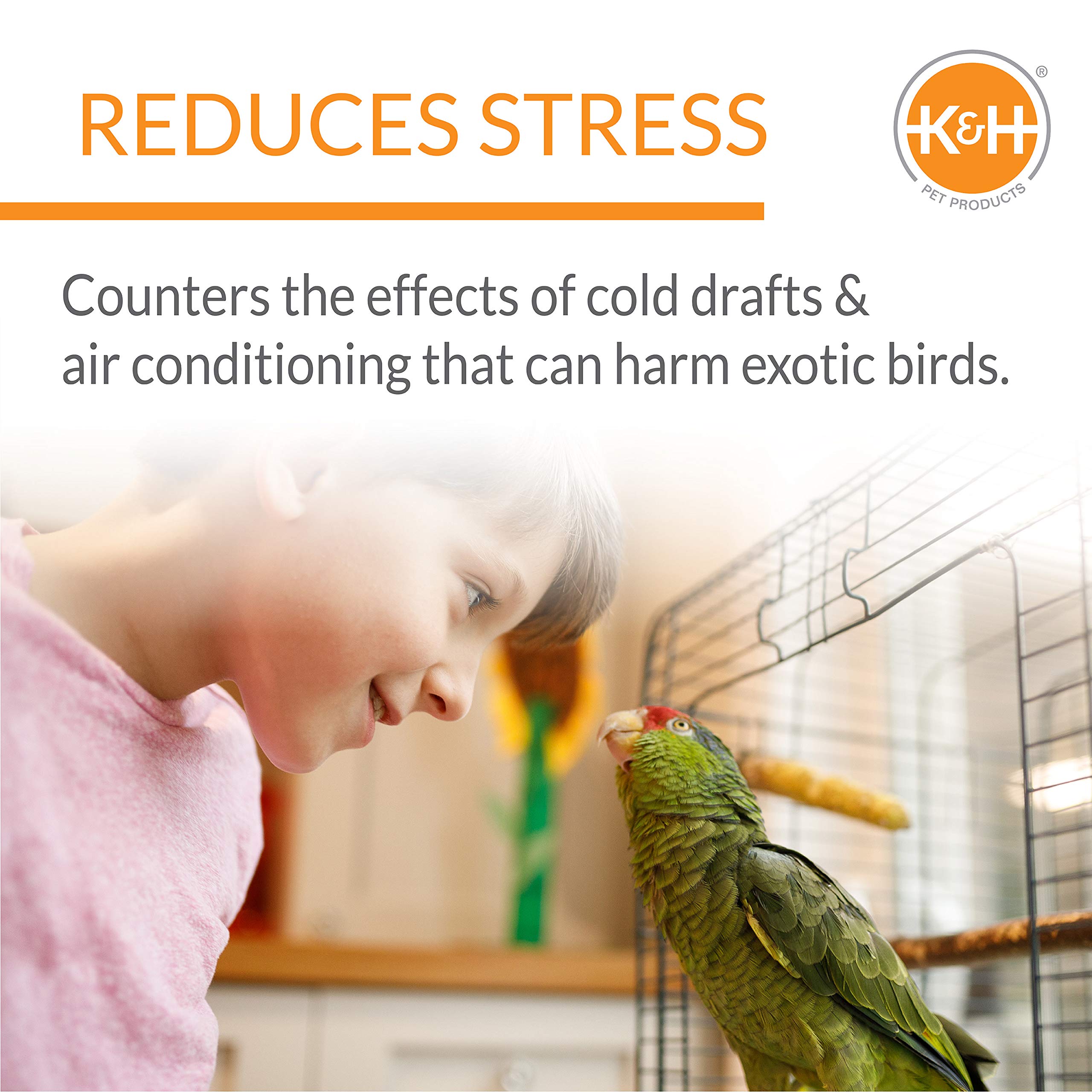 K&H Snuggle-Up Bird Warmer mounted on cage with birds perched nearby for comfort