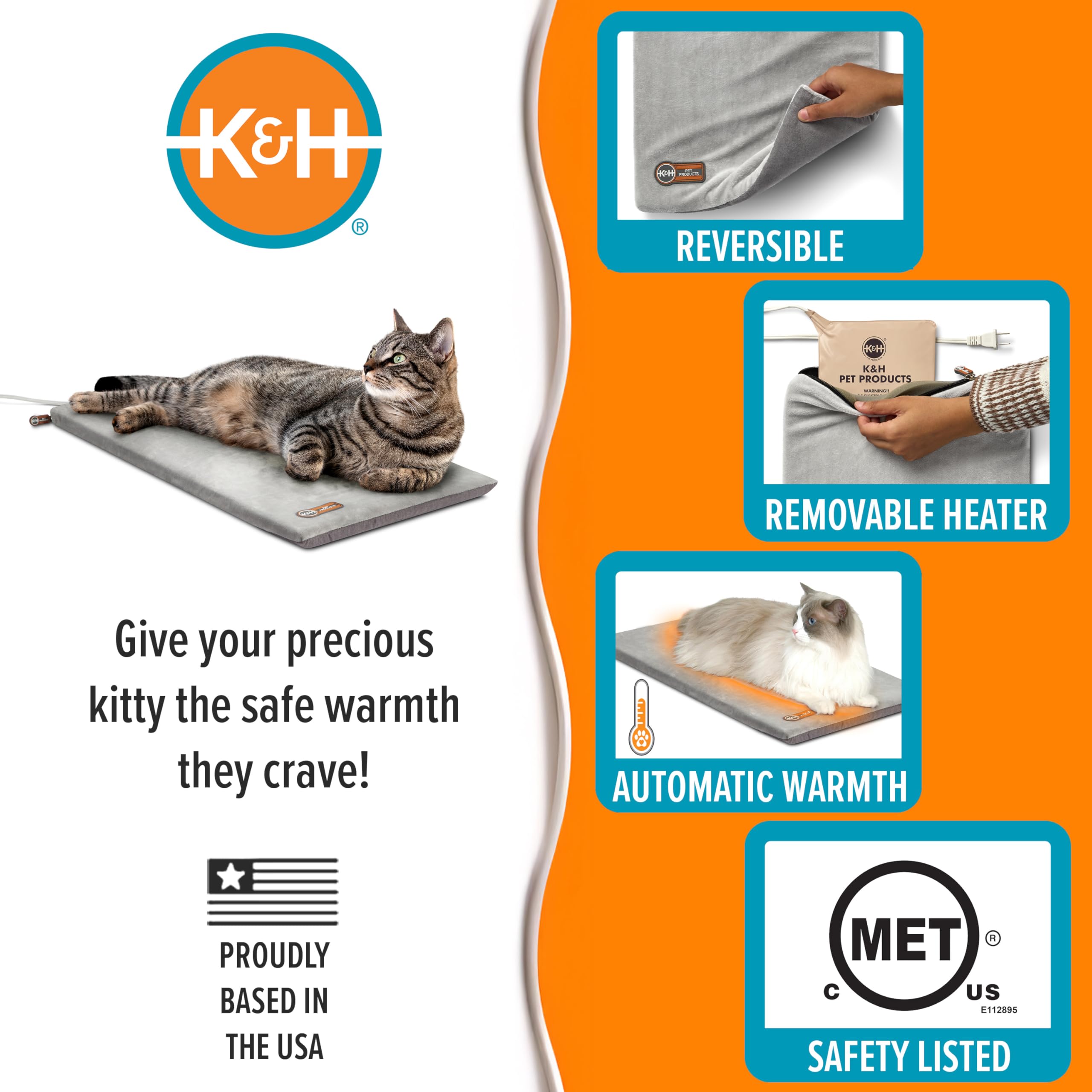 K&H Thermo-Kitty Mat gray fabric blends with home decor