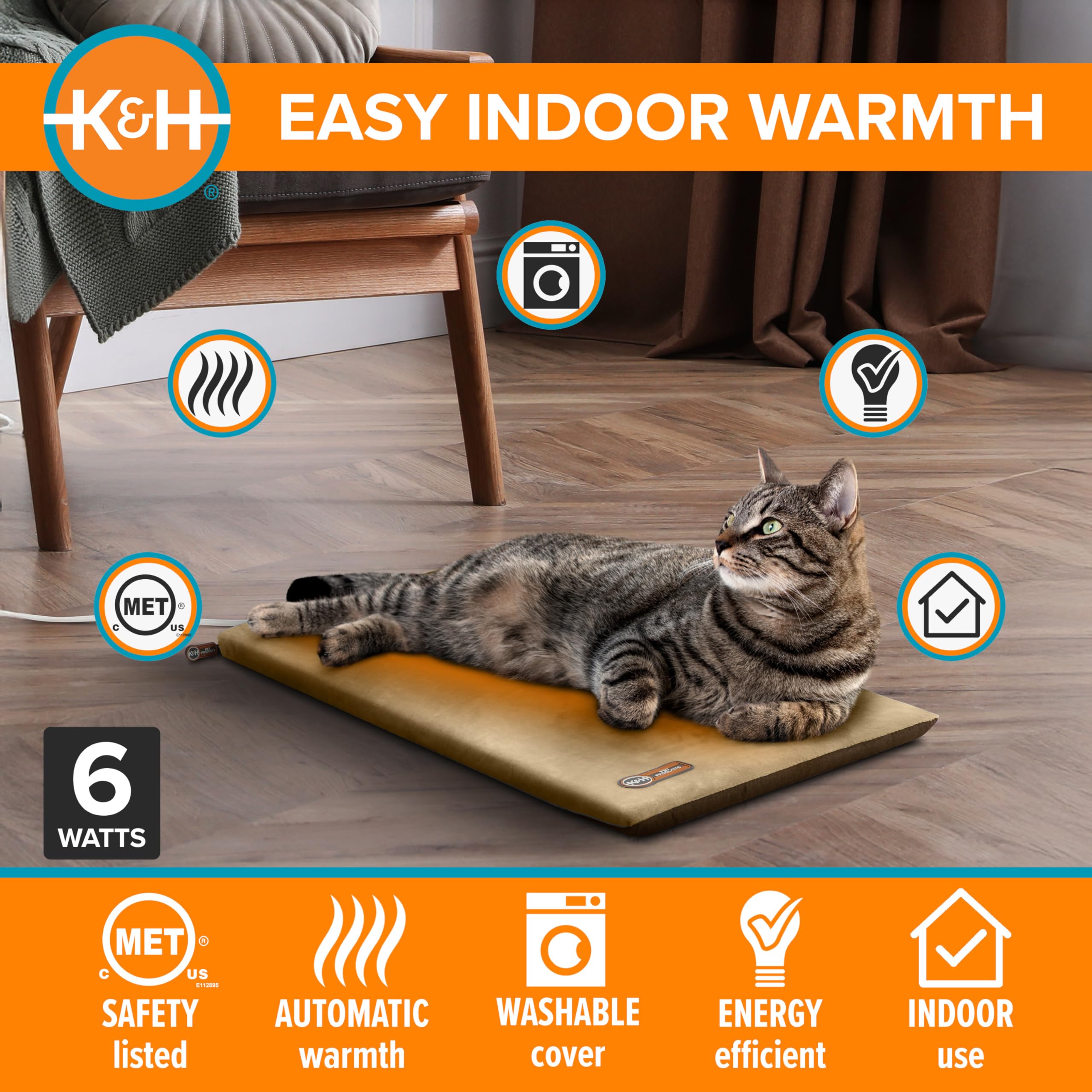 K and H Thermo-Kitty Mat with washable cover for easy cleaning.