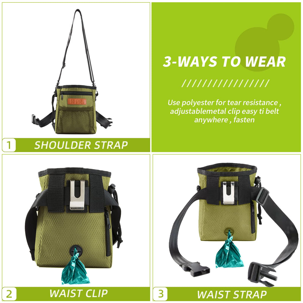 KHPR dog treat pouch with removable strap for secure, hands-free carrying.