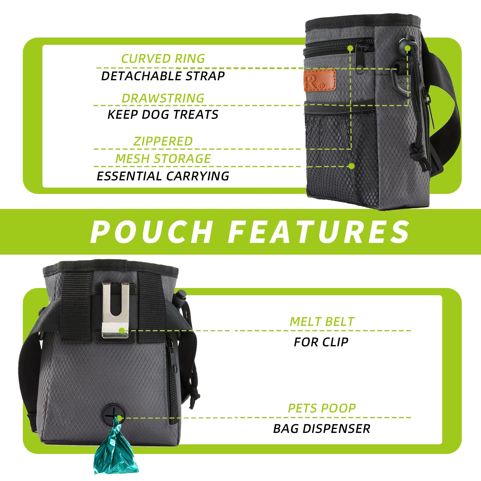KHPR pouch featuring built-in poop bag dispenser for mess-free walks