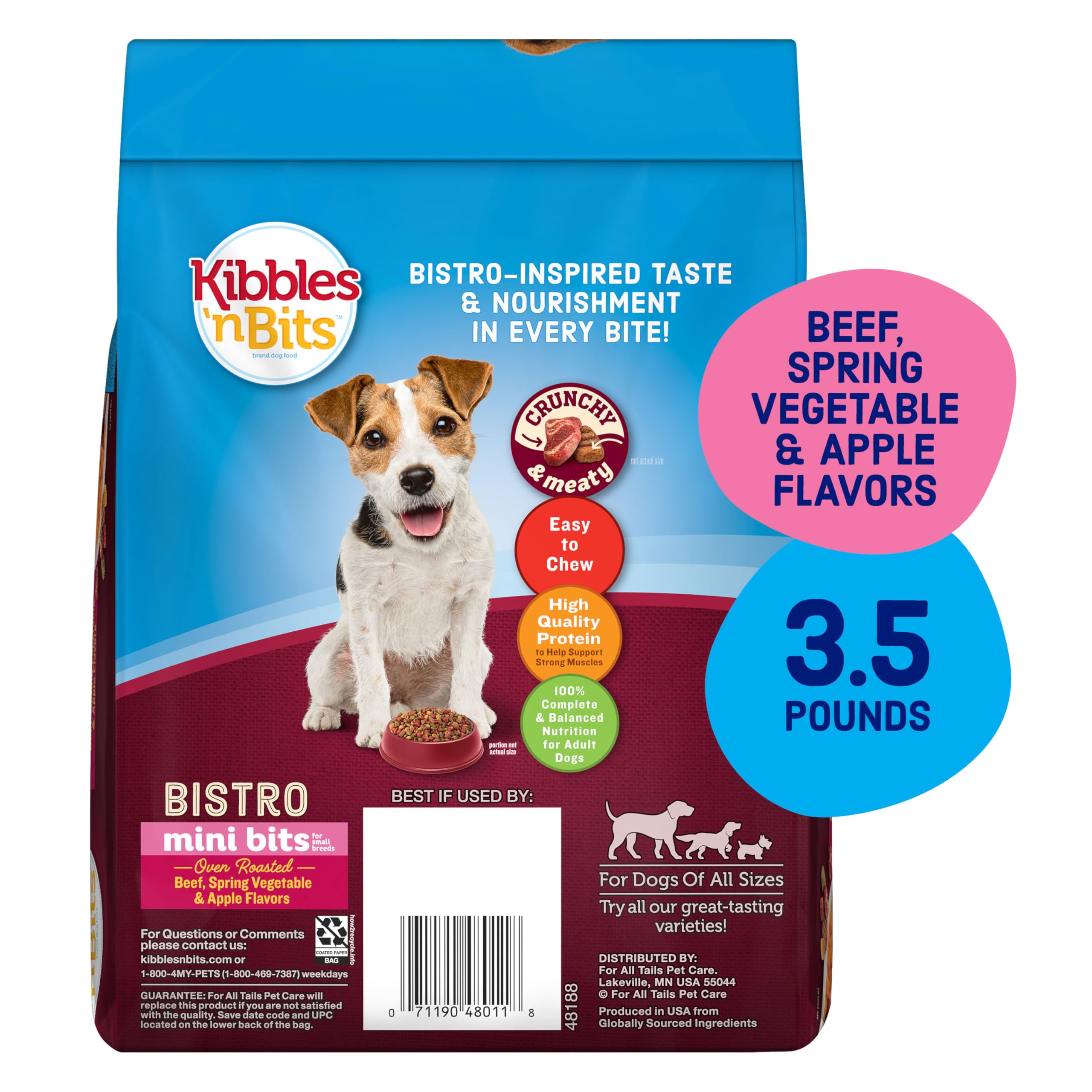 Small-breed dog enjoying meal with bite-sized pieces from Kibbles 'n Bits Mini Bits.
