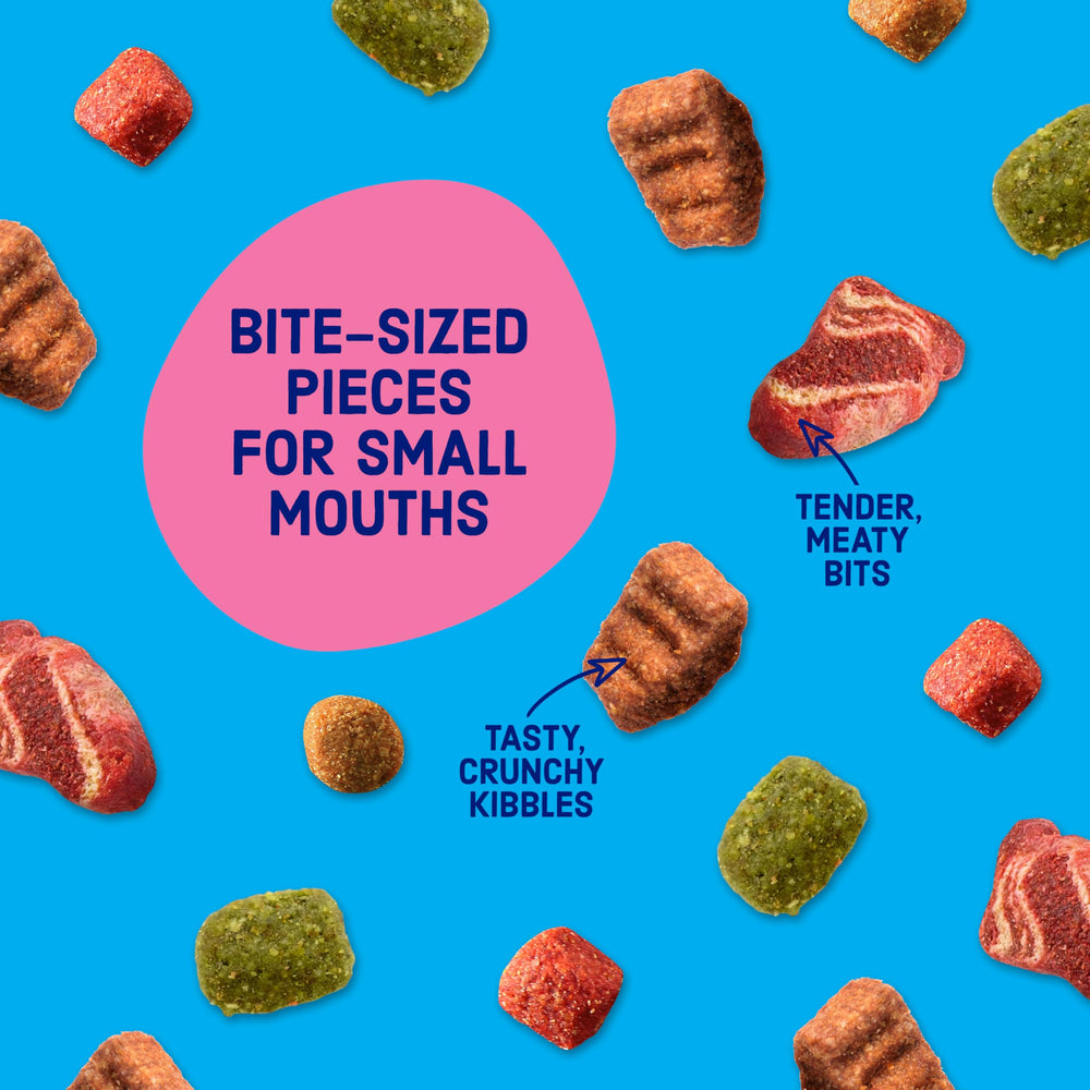 Kibbles 'n Bits Bistro Mini Bits tender meaty bits, elevating meal appeal for dogs.