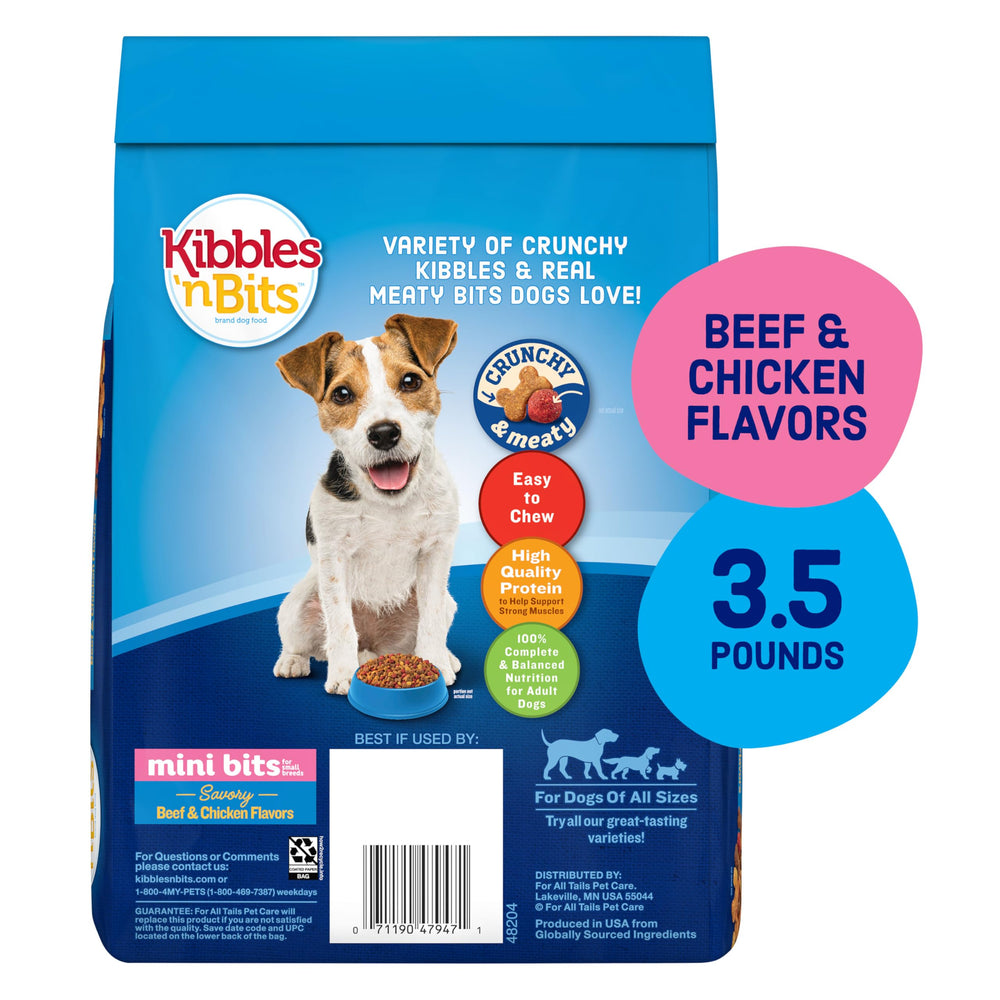 Bite-sized kibble designed for easy chewing by adults.