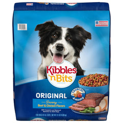 Kibbles 'n Bits Original bag front with savory beef and chicken flavor for dogs.
