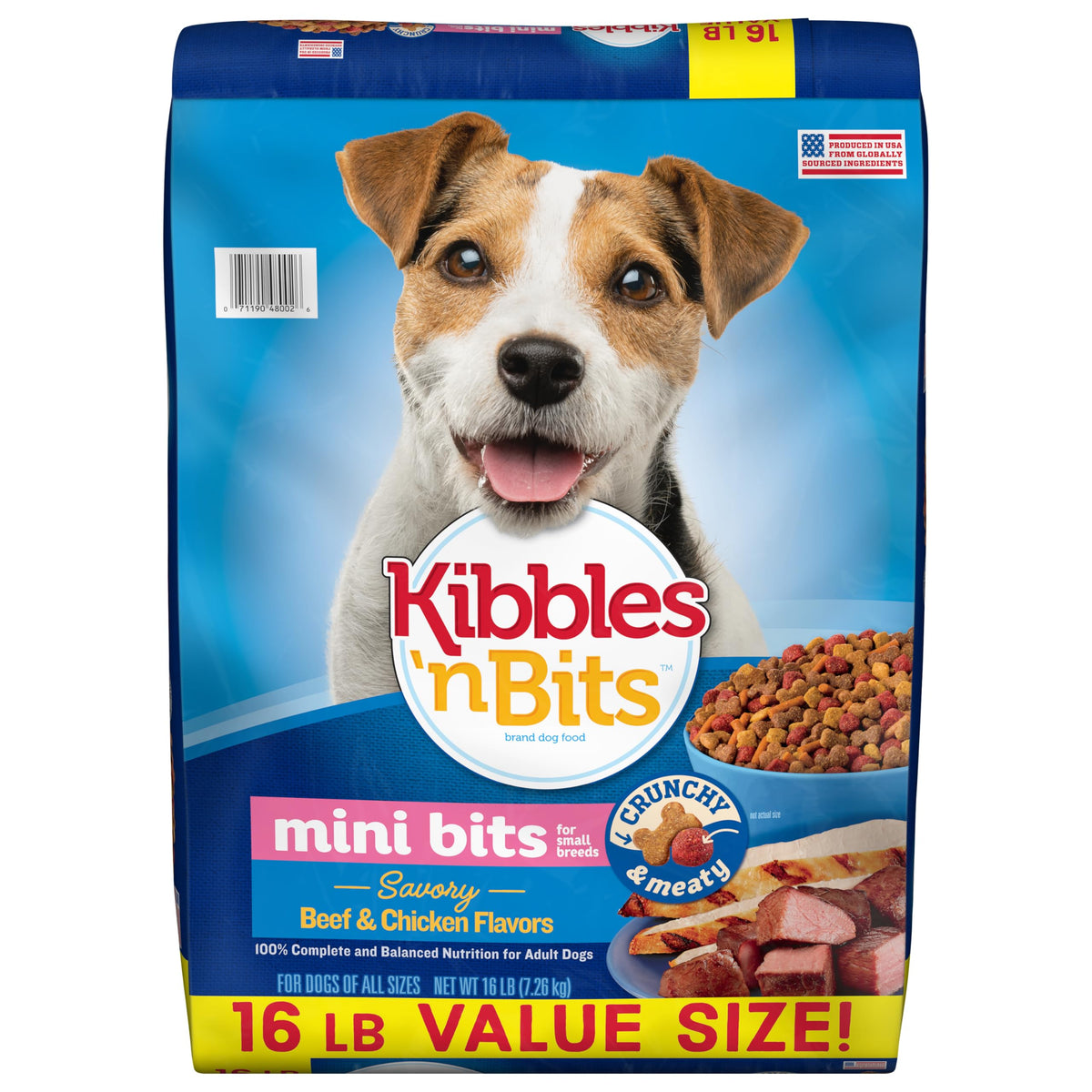 Kibbles 'n Bits Small Breed Mini Bits being poured for easy portioning.