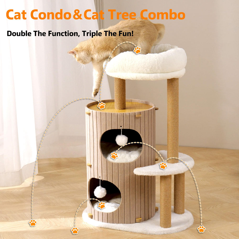 Kicari multi-cat condo supports 2–4 cats.