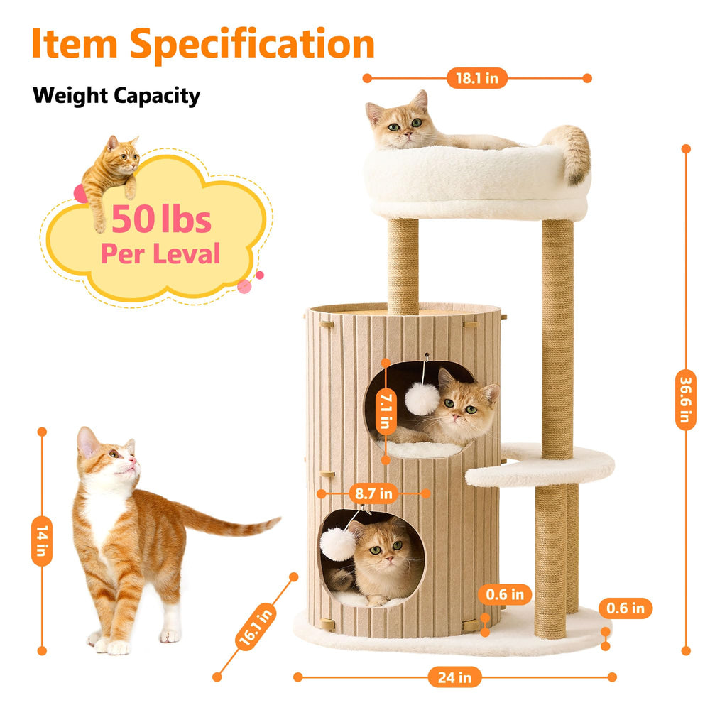 Kicari cat tree ultra-stable base for wobble-free play.