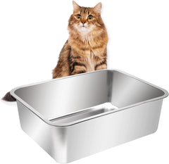 Kichwit large stainless steel litter box, top view, high sides help contain mess
