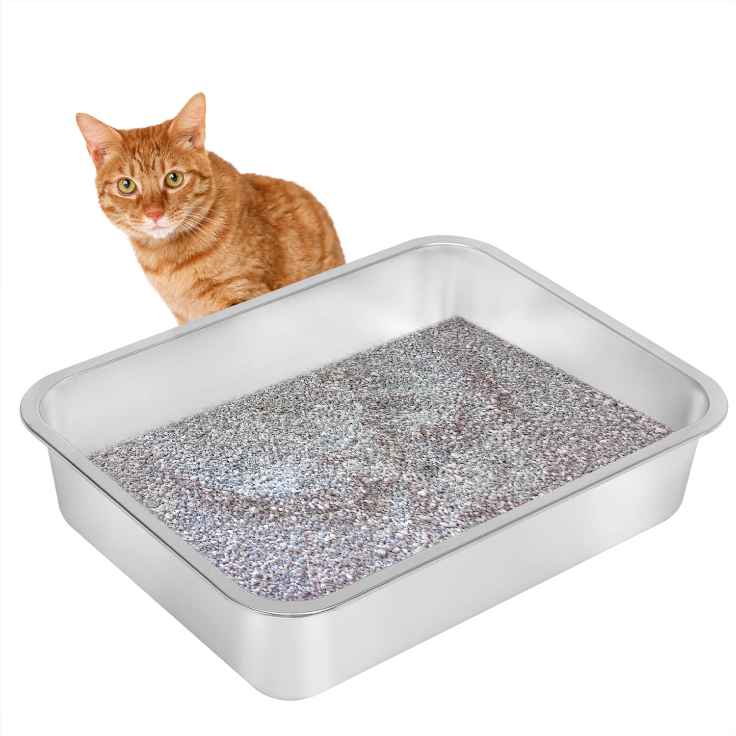 Kichwit stainless steel litter box non-stick surface reduces sticking