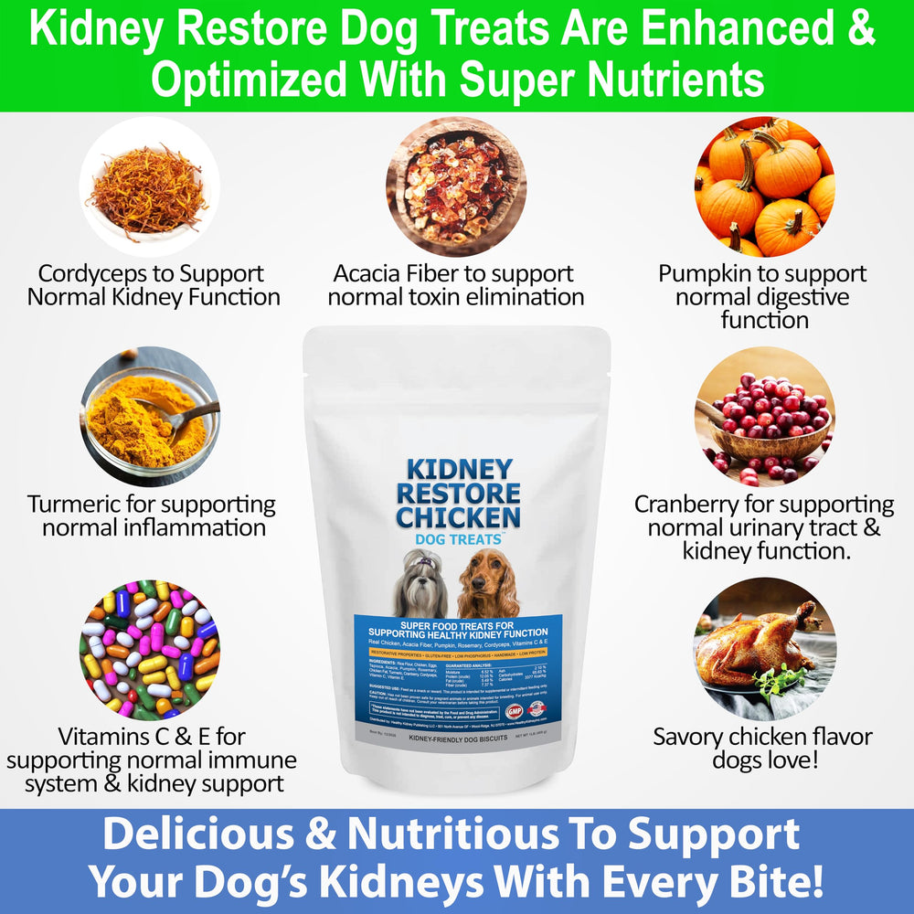 Closeup of Kidney Restore treats emphasizing real chicken and low protein.
