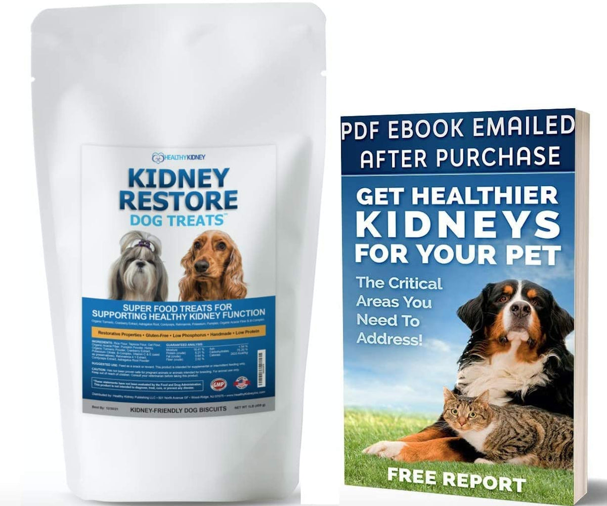 Kidney Restore packaging displaying renal-friendly dog treats for daily use