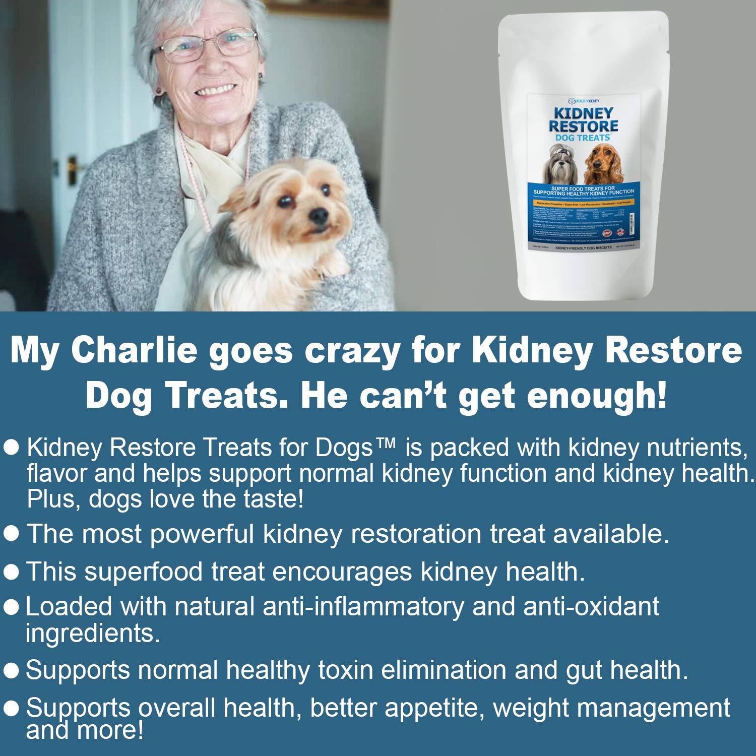 Kidney Restore treats in a bowl beside a measuring cup for renal-friendly feeding