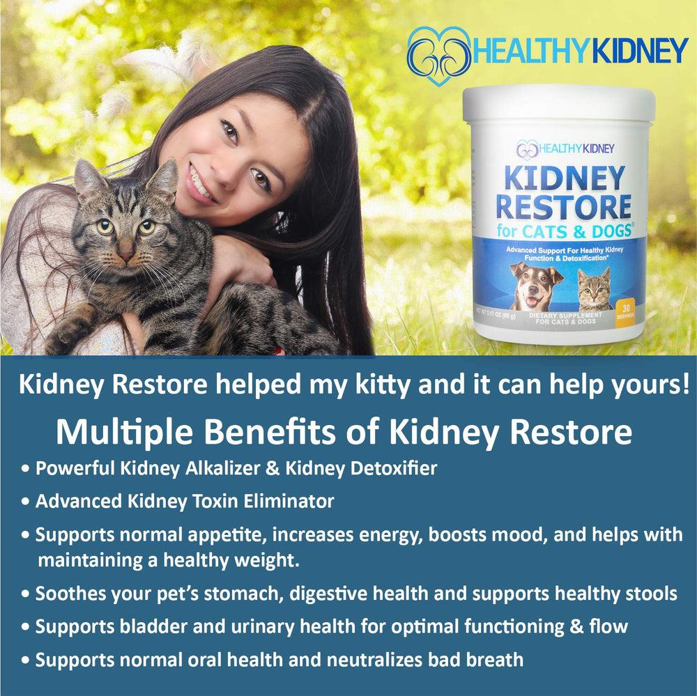 Kidney Restore ingredients inset emphasizes probiotic blend and minerals