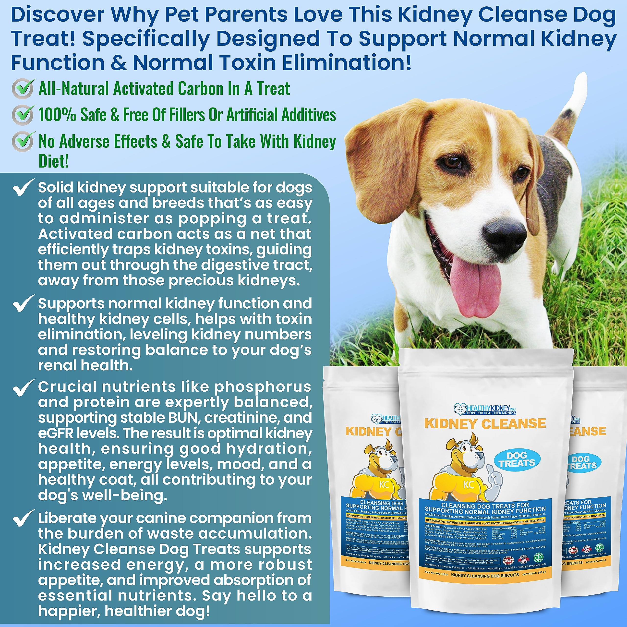 Kidney Restore low-protein dog treats packaging front for kidney-friendly diets.