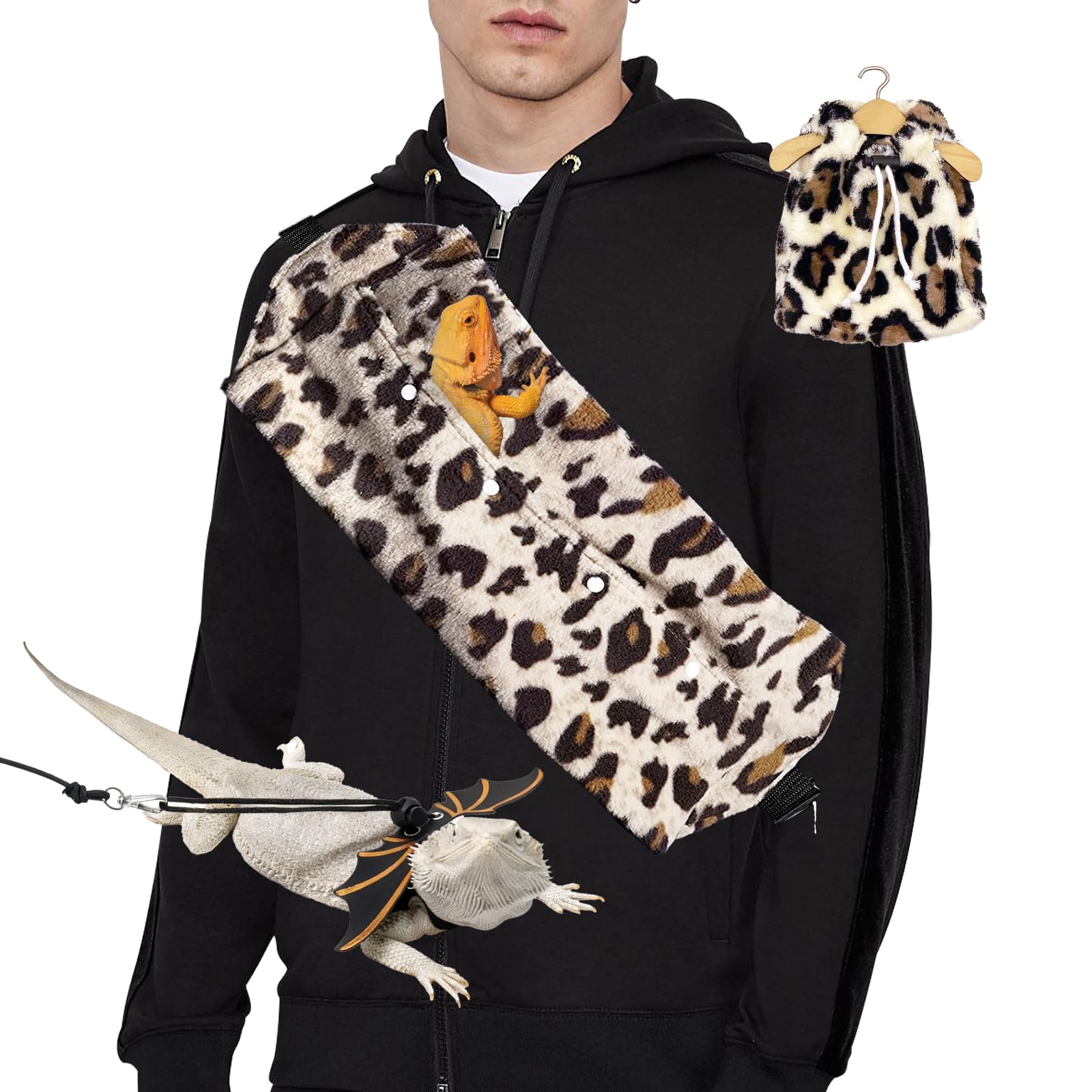 Kiiocwev leopard coat on bearded dragon provides cozy warmth for outdoor adventures.