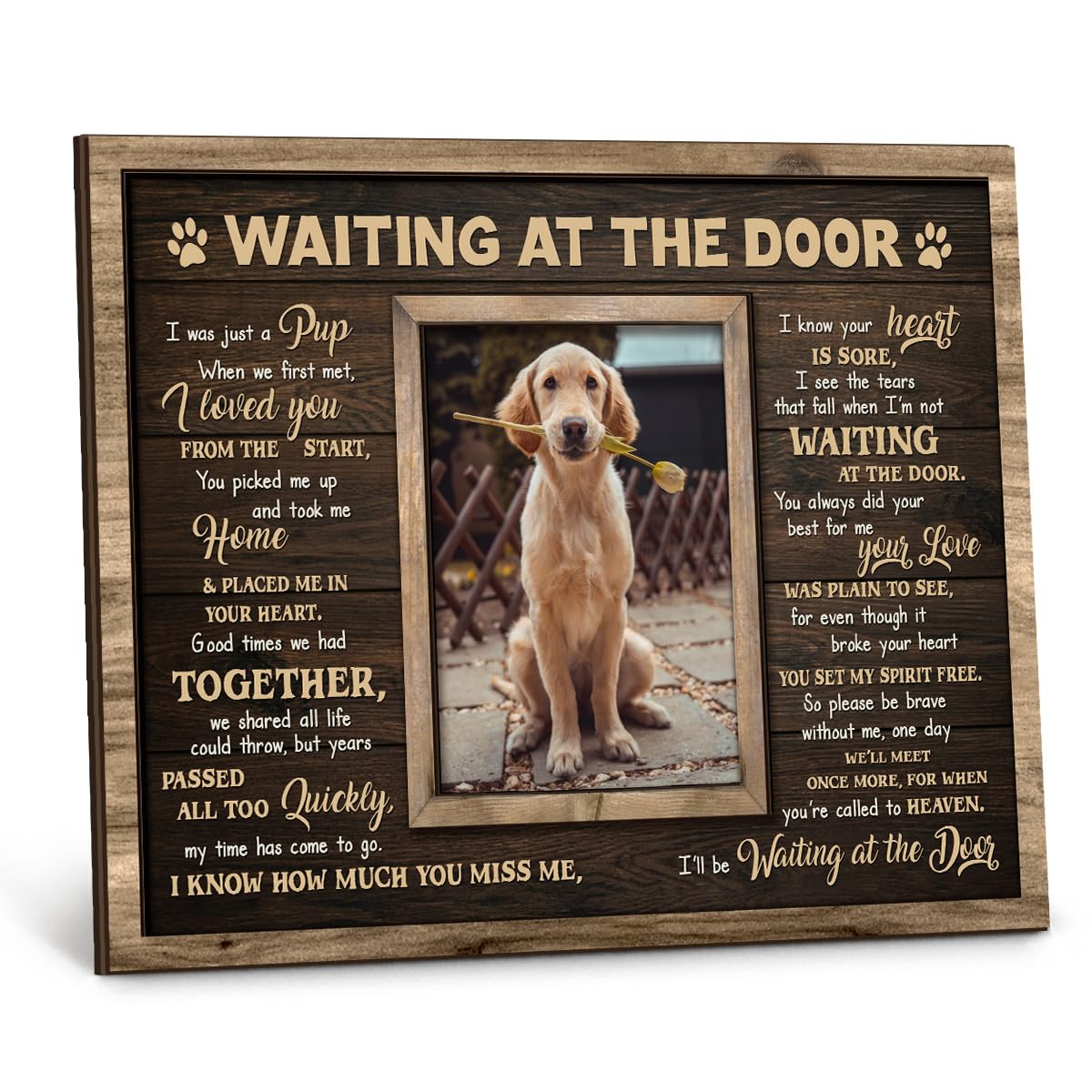 Kilyhome dog memorial frame waiting at the door showcases comforting remembrance.