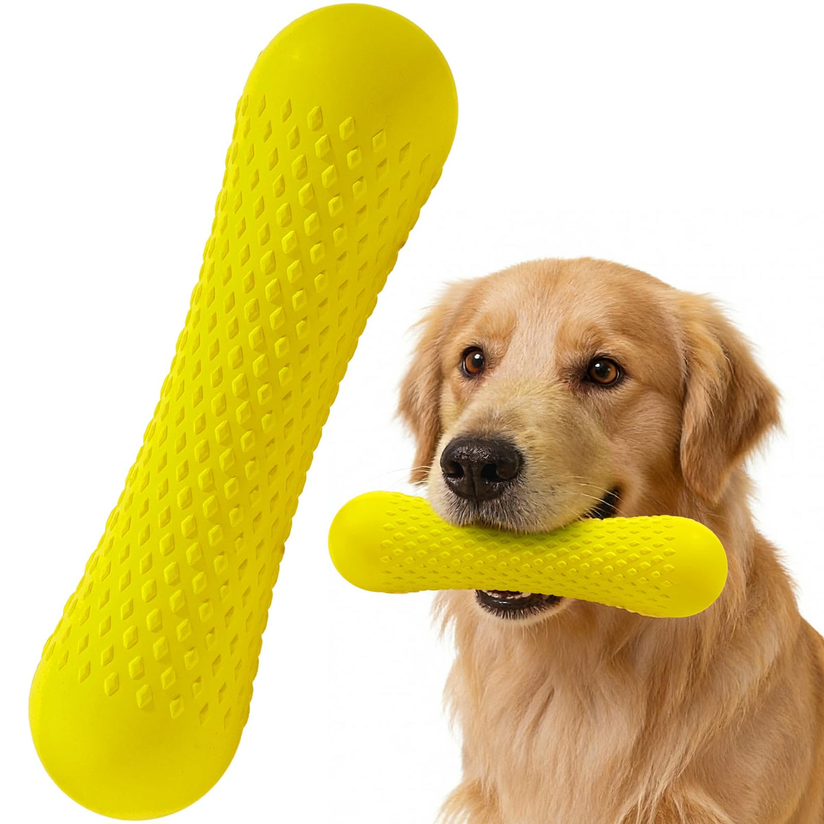 Kimee natural rubber dog chew toy milk-scented bone front view for engaging chewing