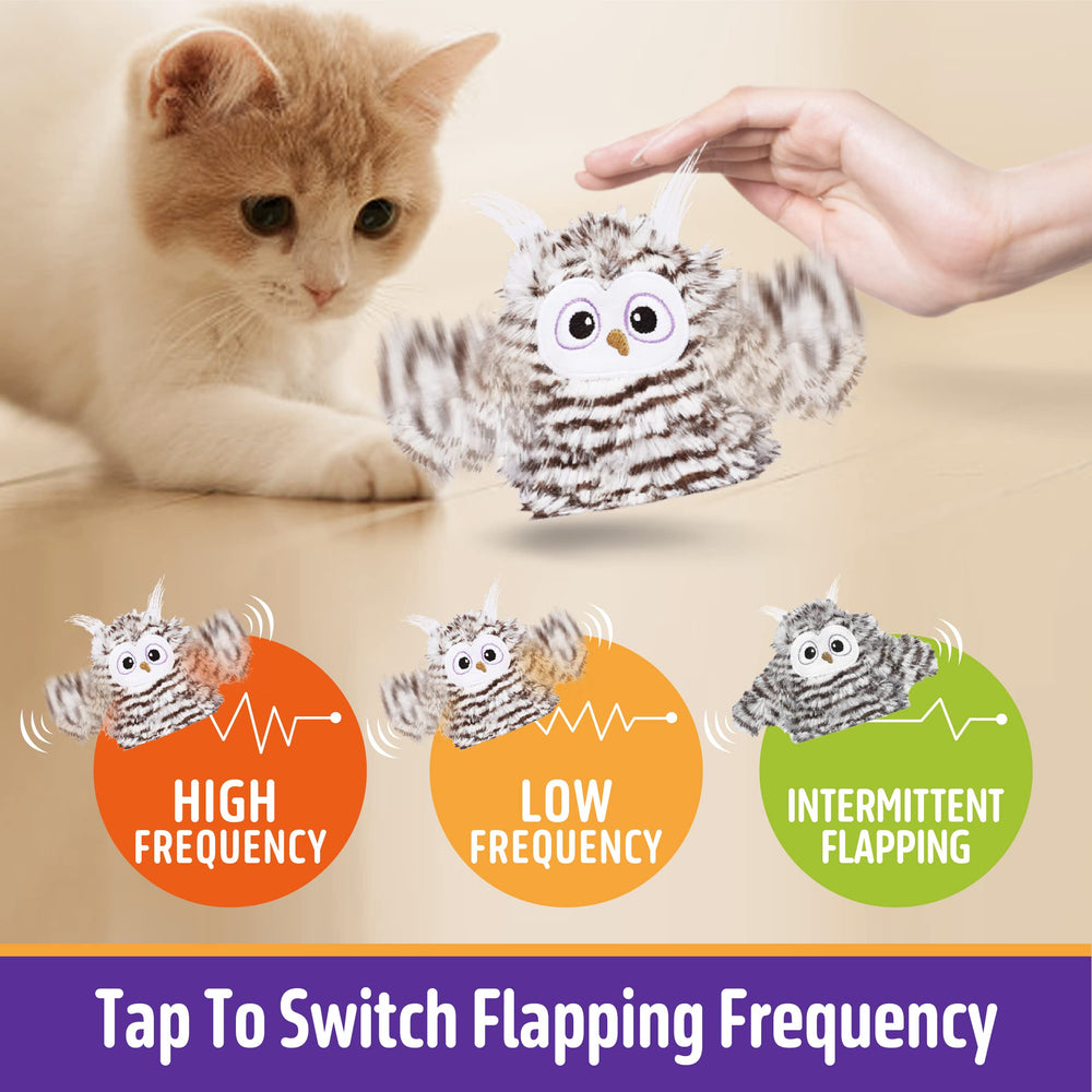 Kimee USB-rechargeable cat toy with auto-pause to save energy.