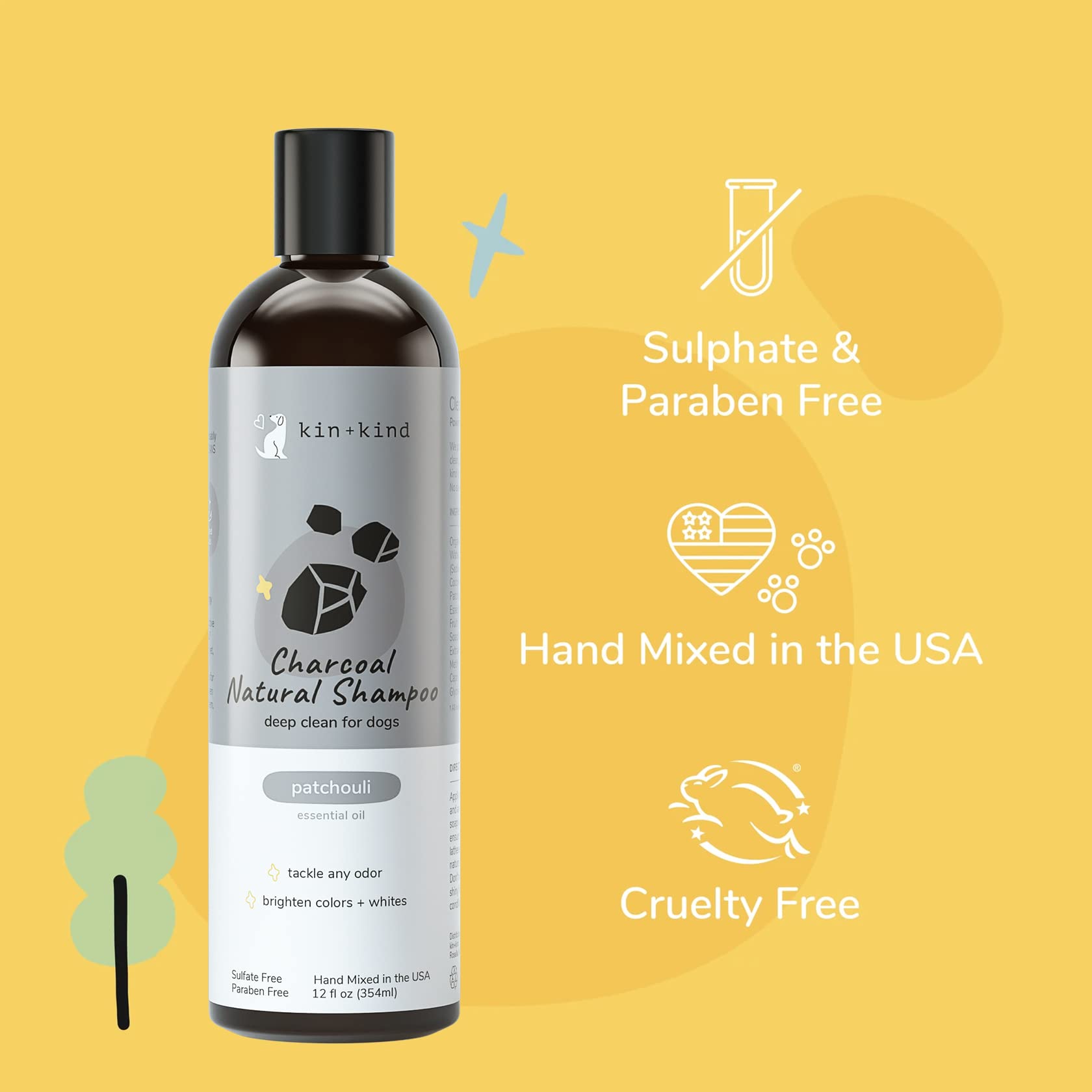 Kin-kind Charcoal dog shampoo controls odors during bath
