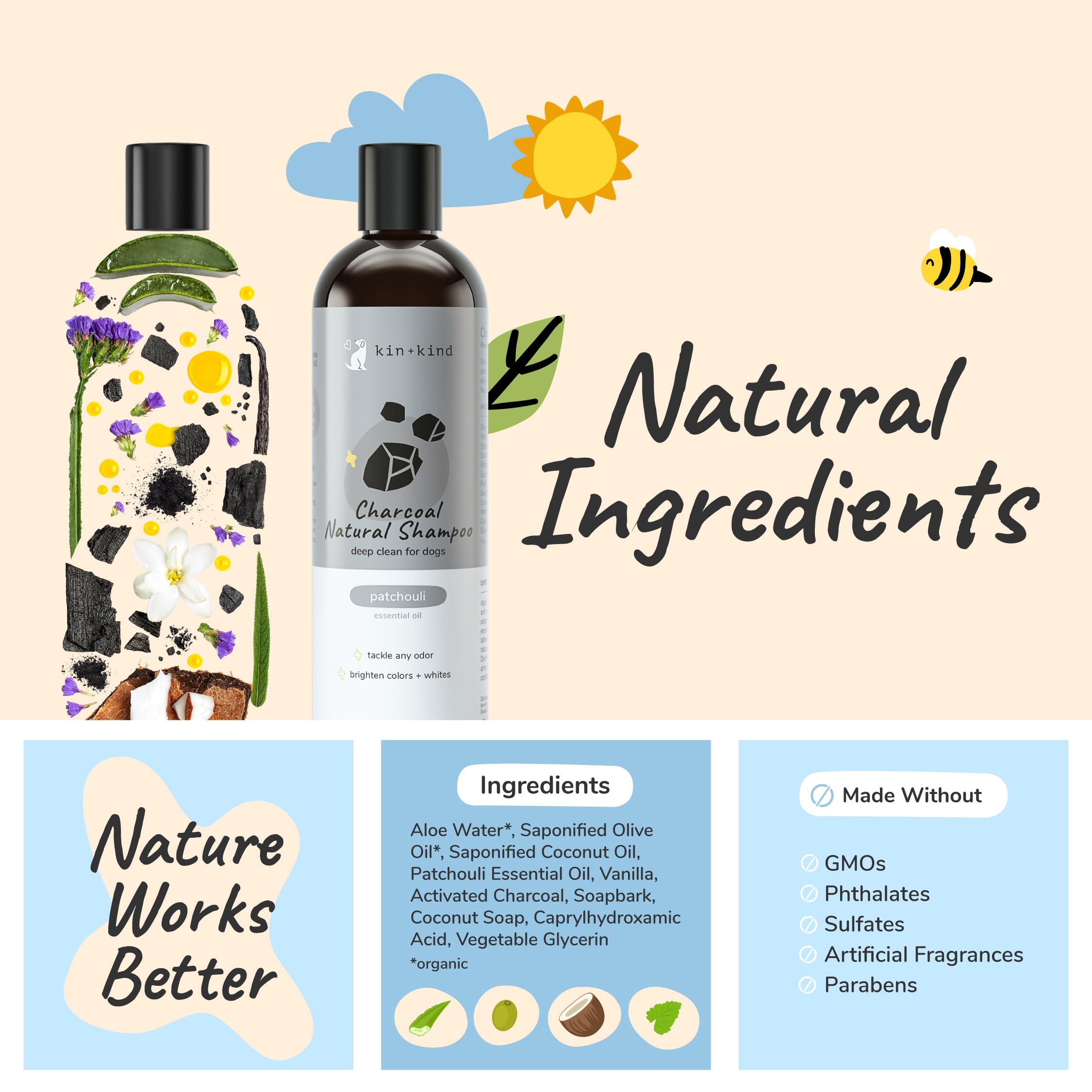 Kin-kind Charcoal dog shampoo patchouli scent close-up