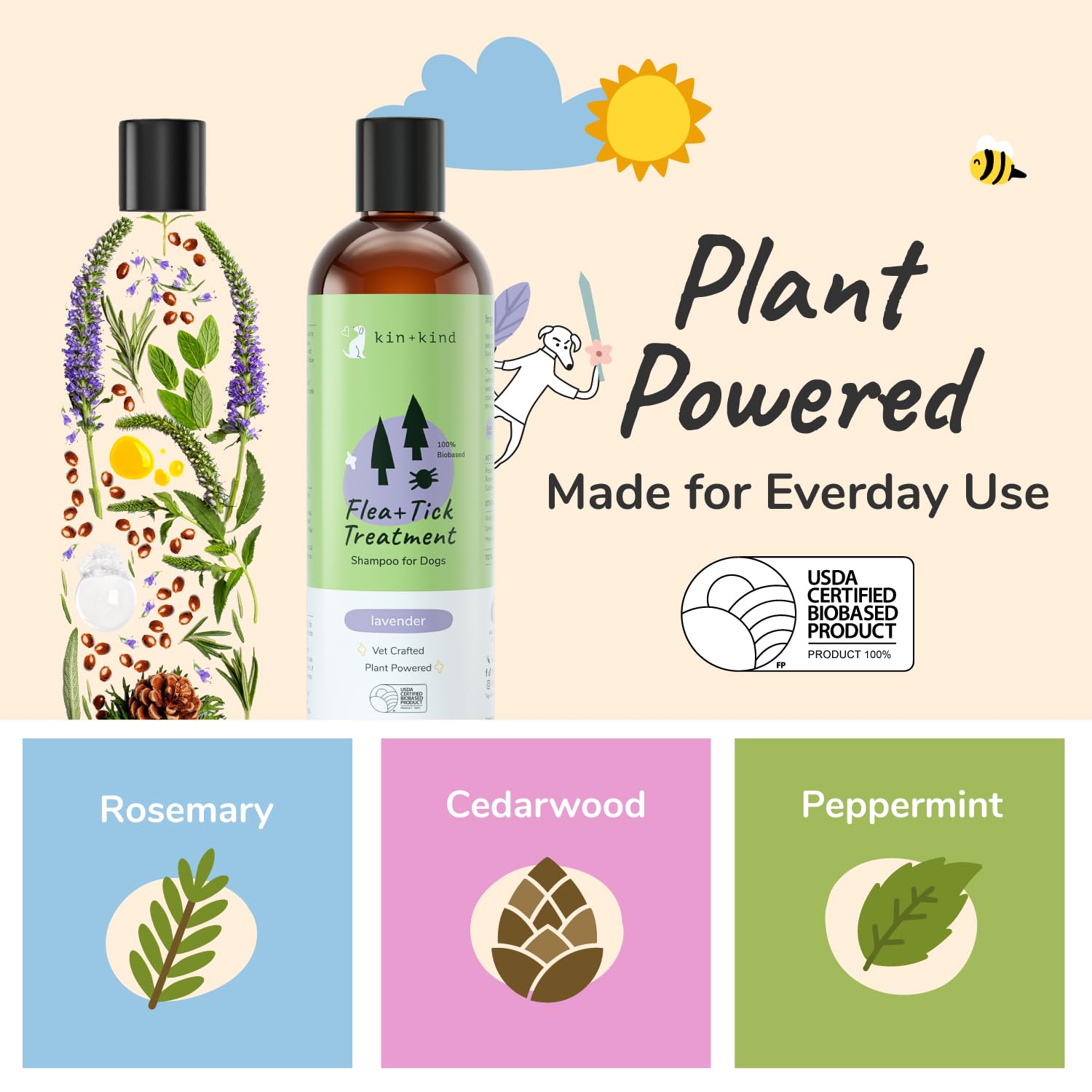 kin+kind Dog Shampoo lavender-scent offers a calming aroma during washing.