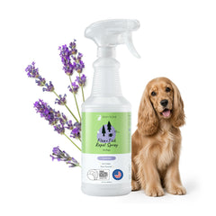 Kin+Kind flea tick spray bottle with rosemary and lemongrass for dogs.