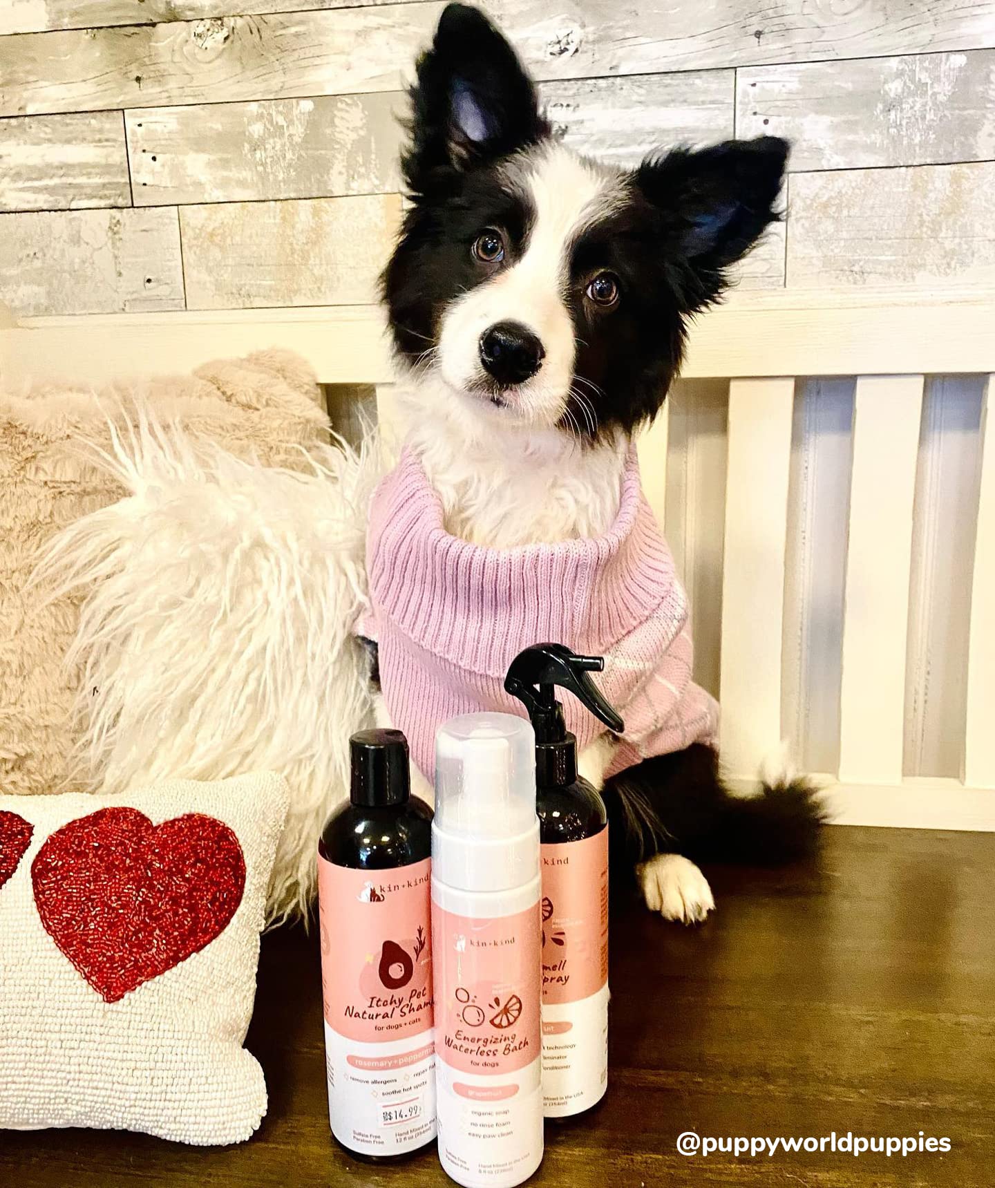 kin+kind made-in-usa blend sign and finished shampoo on shelf