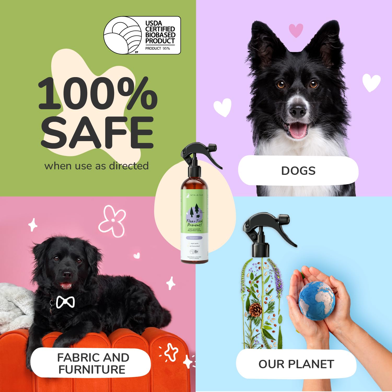 kin+kind spray between baths to refresh coat and deter pests.