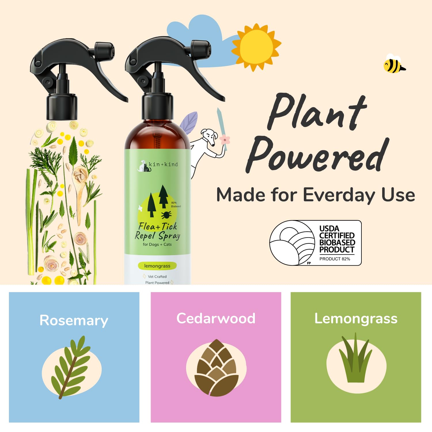 kin-kind usa-made bottle emphasizing cruelty-free and biobased certifications.
