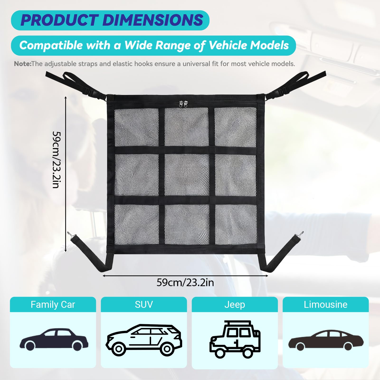KINETOVOLTA car barrier with bungee cords provides a snug attachment under seats