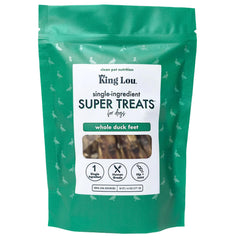 King Lou duck feet treat pack—crunchy, single-ingredient dental snack for dogs.
